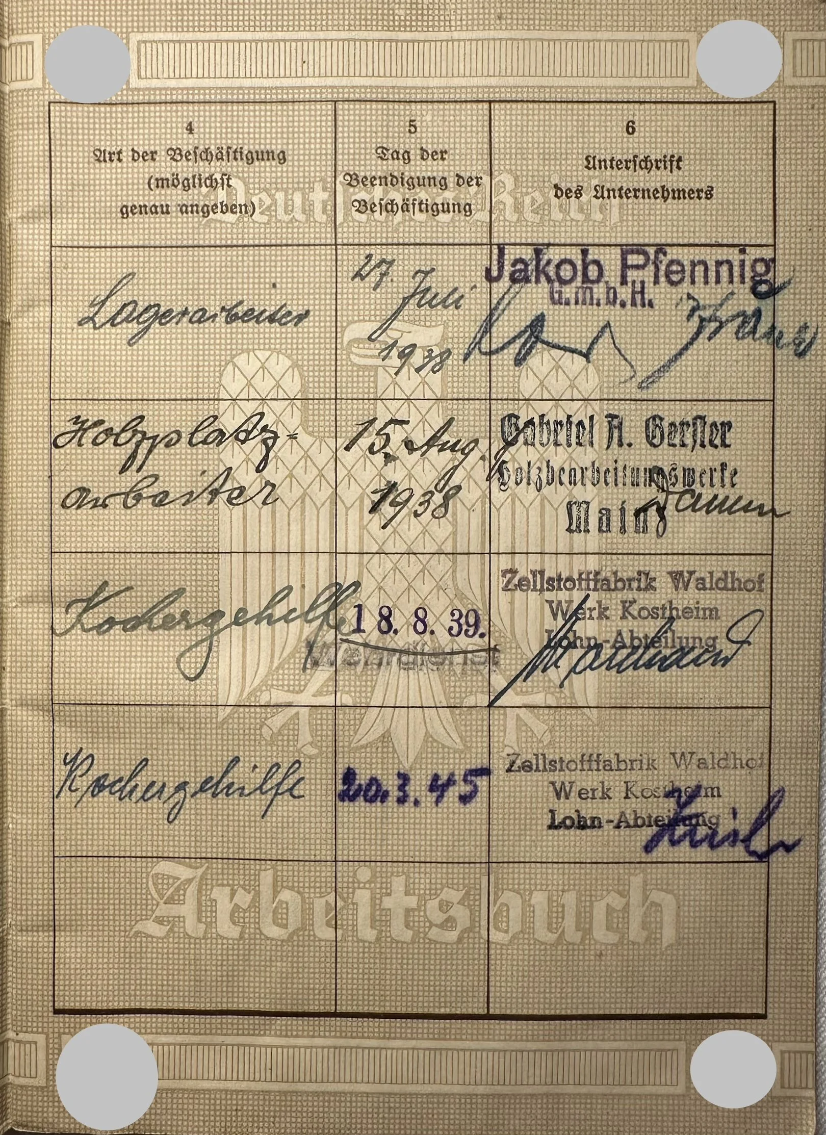 Arbeitsbuch viele Einträge