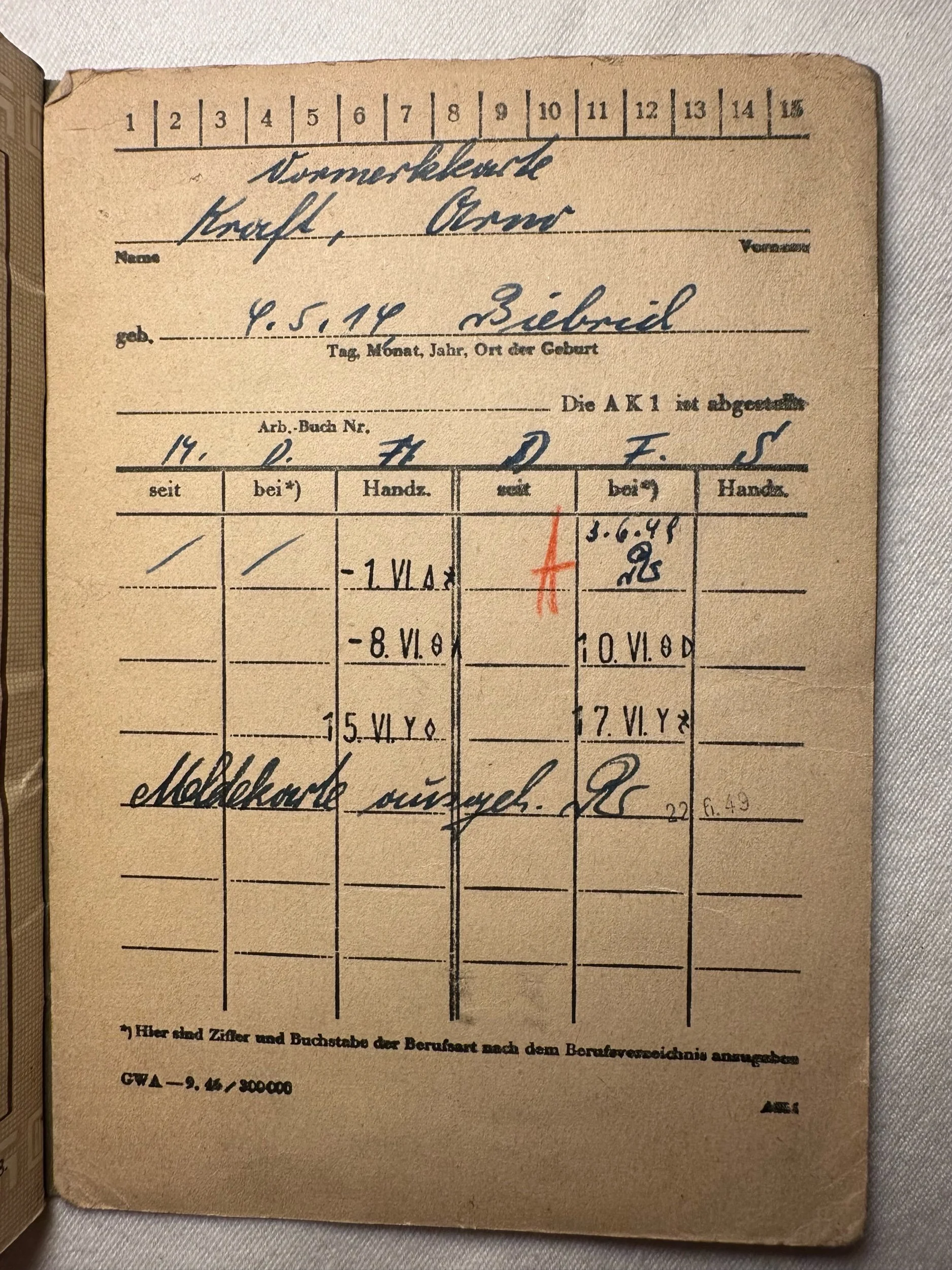 Arbeitsbuch viele Einträge