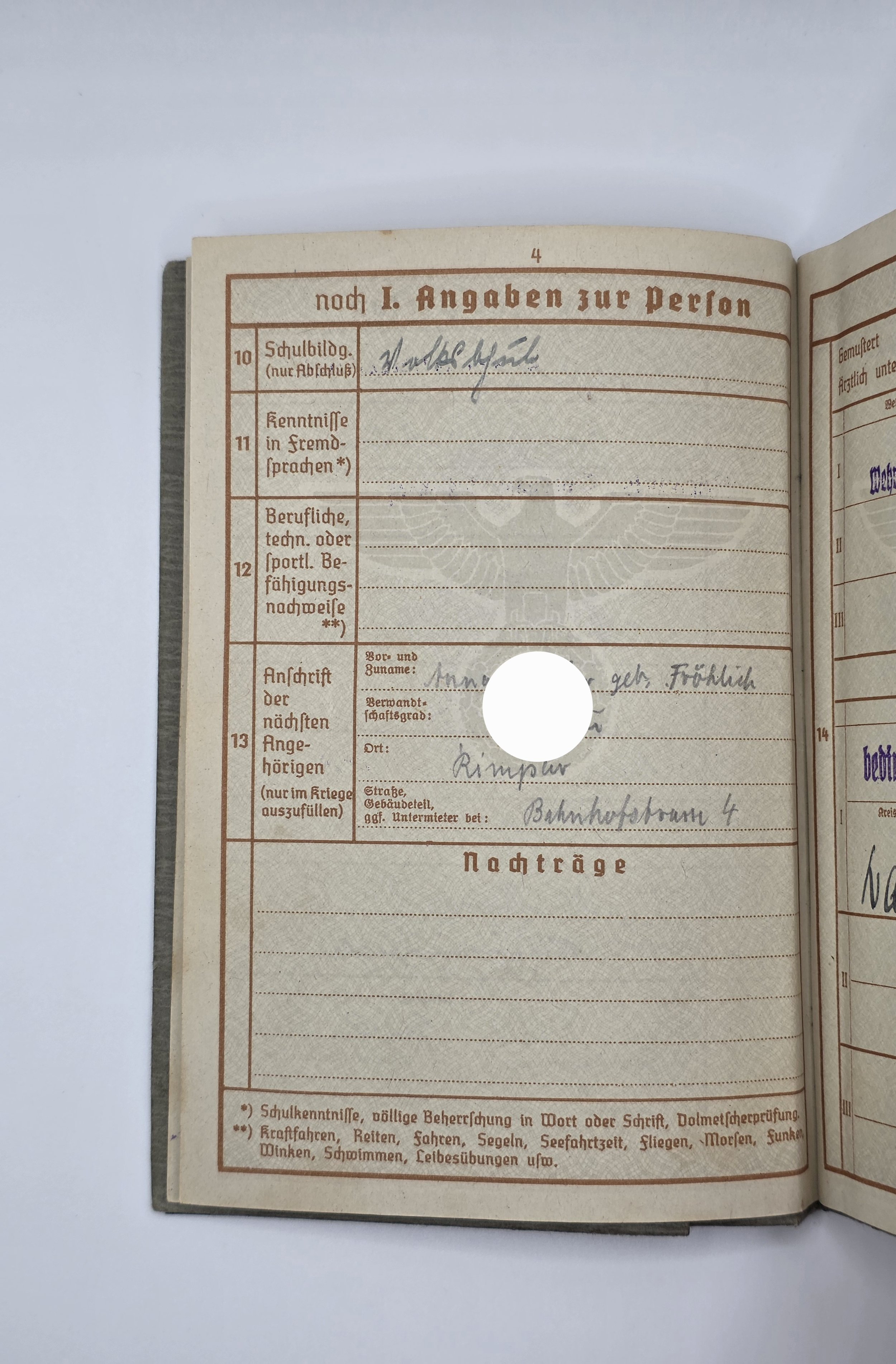 Wehrpass Gregor Mahler aus Würzburg-div. Verwendungen als Gefreiter