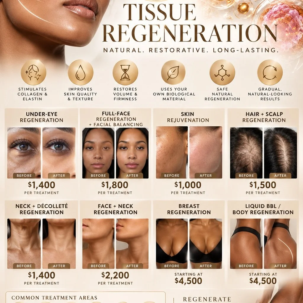 We're thrilled to announce the launch of our new natural hair loss and undereye treatments, along with flexible scheduling and $149 and $249 membership options. These innovations reflect our commitment to providing exceptional care and convenience fo