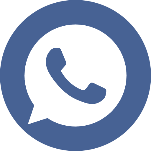 WhatsApp logo, blue circle with white speech bubble and phone icon inside.