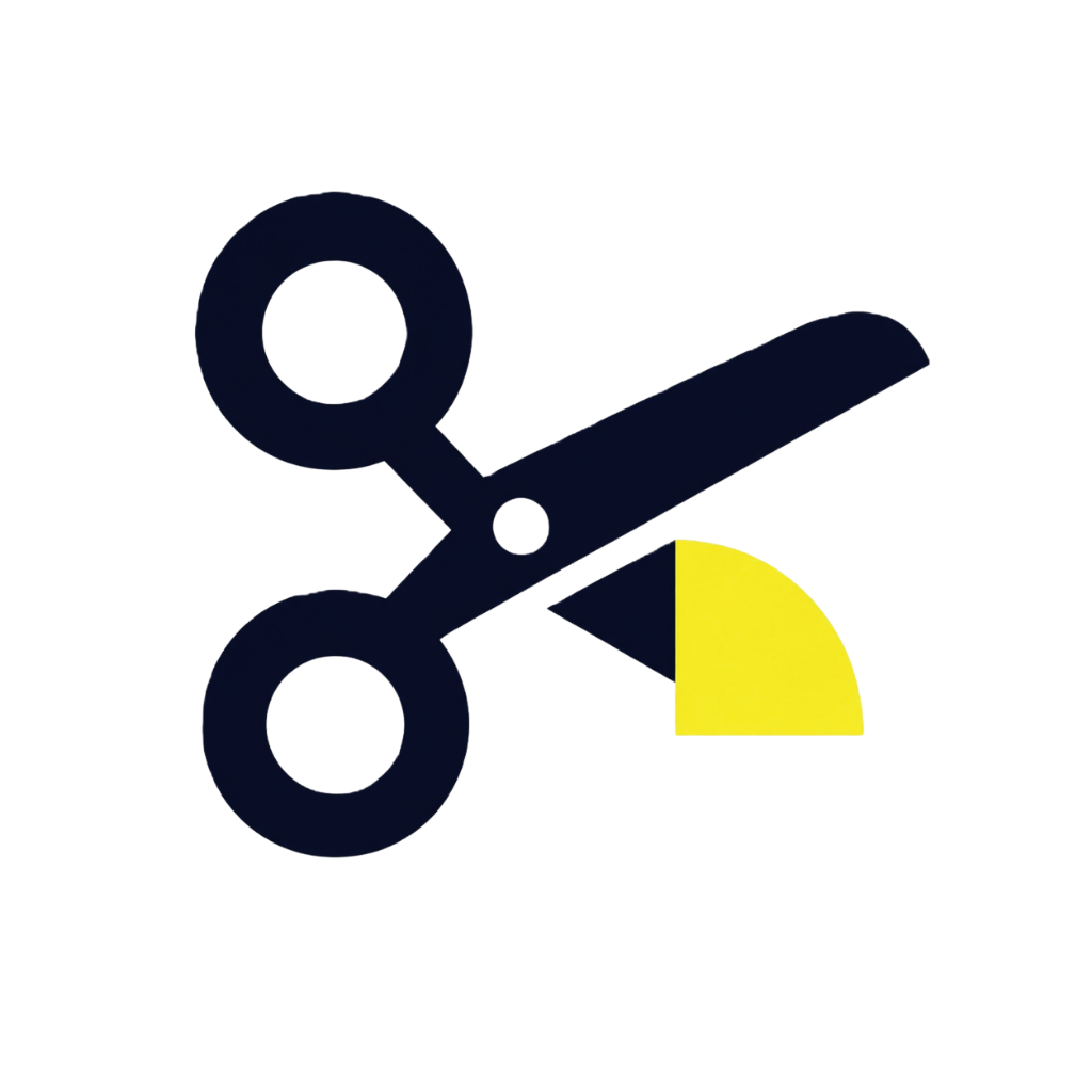 Een pictogram van een schaar die iets knipt.