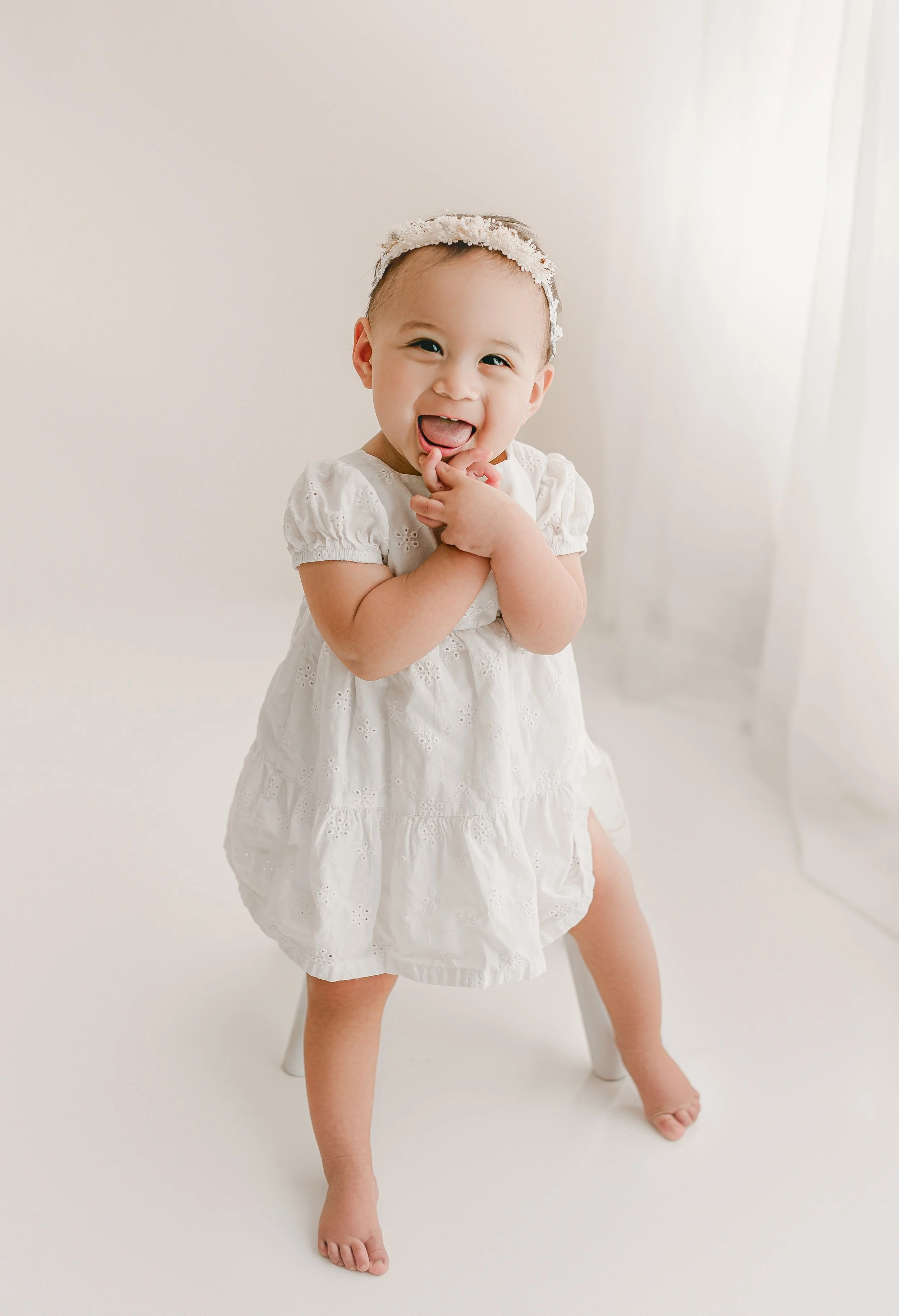 Smiling toddler during birthday photo session in Round Rock