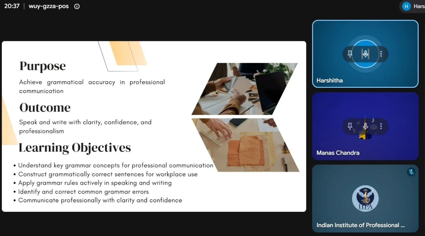 Learning is not about memorizing rules.

It is about applying them confidently in real conversations, interviews, and professional environments.

Today's PRWAC&trade; session is focused on:

✅ Professional Grammar Foundation

✅ Workplace Communicatio