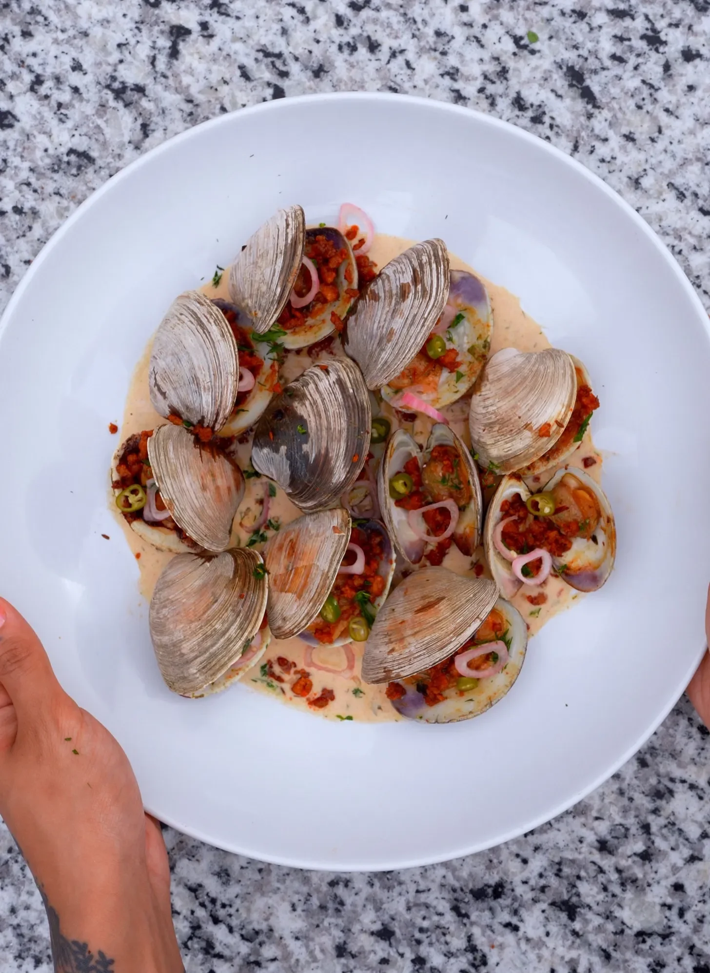 Clam's w. a Chorizo Crumble &amp; Coconut Lime sauce