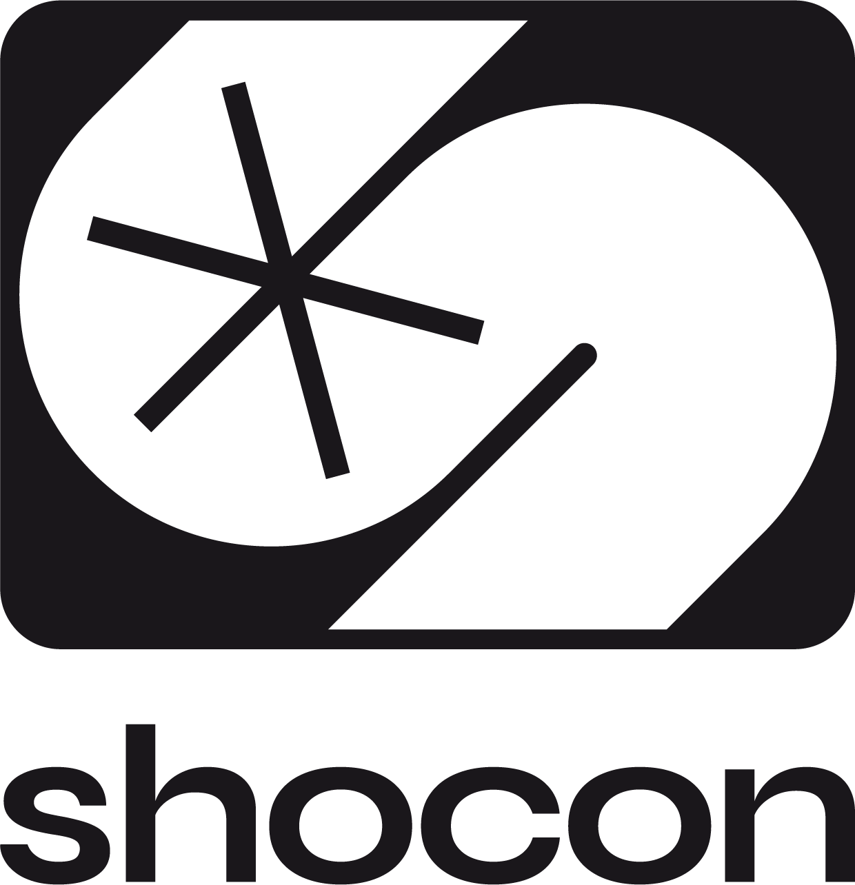 A black logo with two overlapping shapes: a pie chart with segments and a number two, with the word 'shocon' underneath.