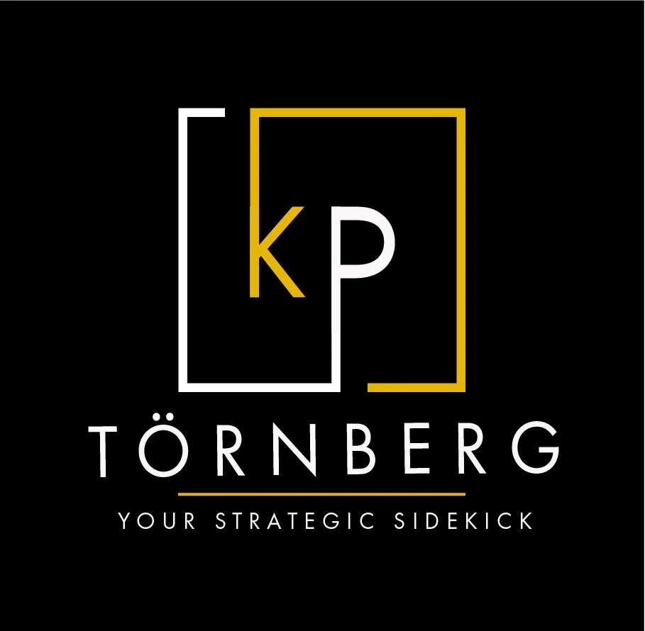 Logo for Törnberg, featuring stylized initials 'K' and 'P' inside overlapping rectangles, with the tagline 'Your Strategic Sidekick' at the bottom, on a black background.