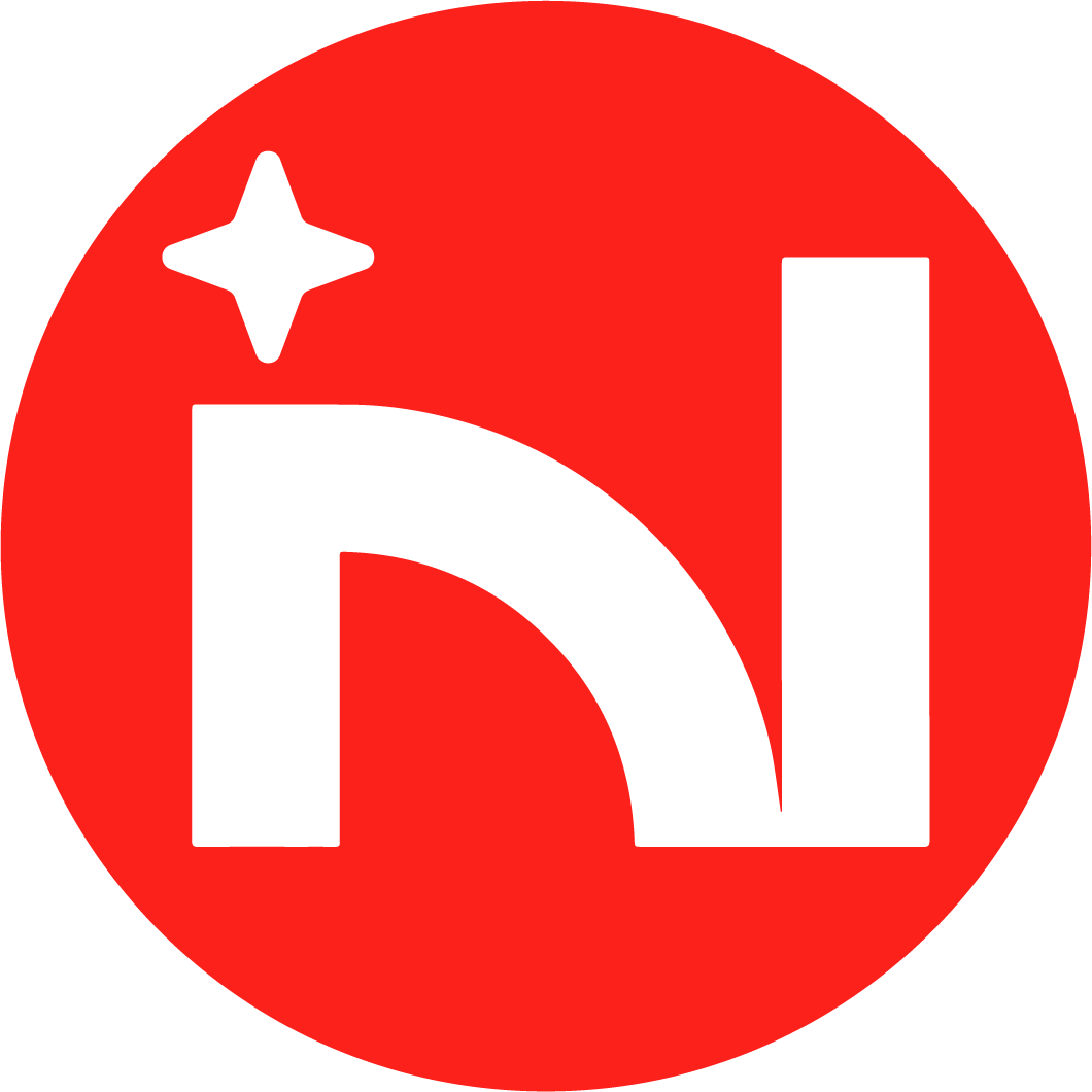 Red circle with the white lowercase letters 'd' and 'i' and a small star in the top left corner.