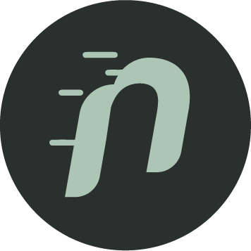 Logo of a stylized lowercase 'n' with motion lines on a dark background.