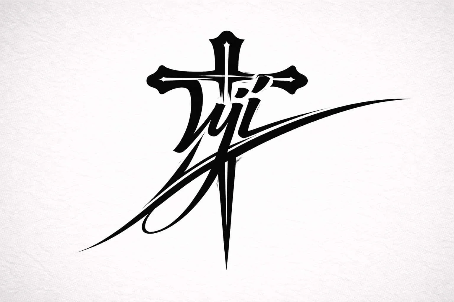 十字架のモチーフと筆致を組み合わせ、格闘技の緊張感と精神性を表現したロゴ