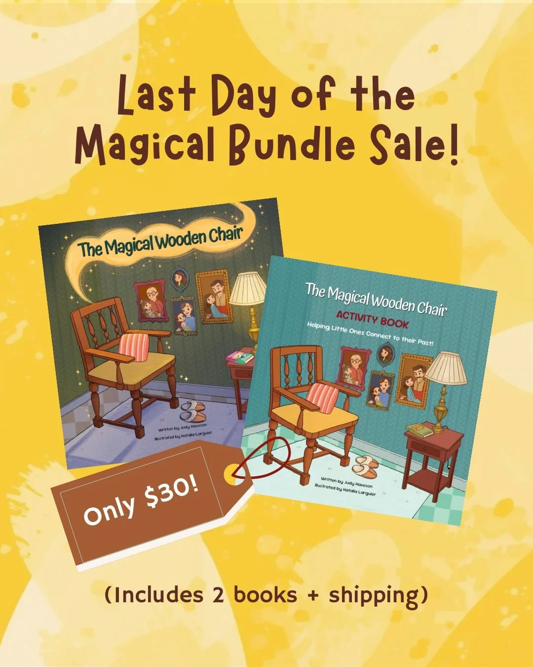 Last day for the Magical Bundle Sale!✨

Make storytime extra special! 📚

Bring the magic home with The Magical Wooden Chair + Activity Book for just $30, shipping included! 🪑💛

Perfect for bedtime, family fun, or a meaningful gift&mdash;two magica