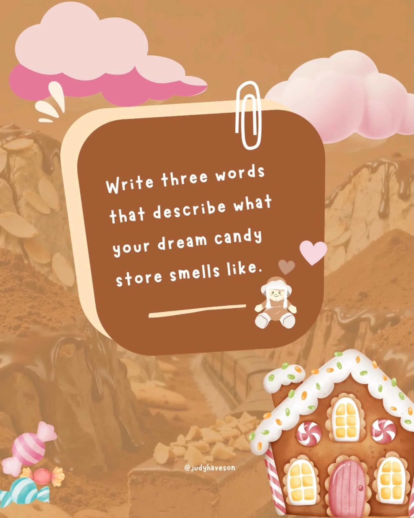 Let&rsquo;s use our imaginations! 🍬✨

Close your eyes and picture it... your dream candy store! What does it smell like?

Write three words that describe the scent!

Maybe it&rsquo;s &ldquo;sweet, chocolatey, magical&rdquo; or &ldquo;fruity, warm, s