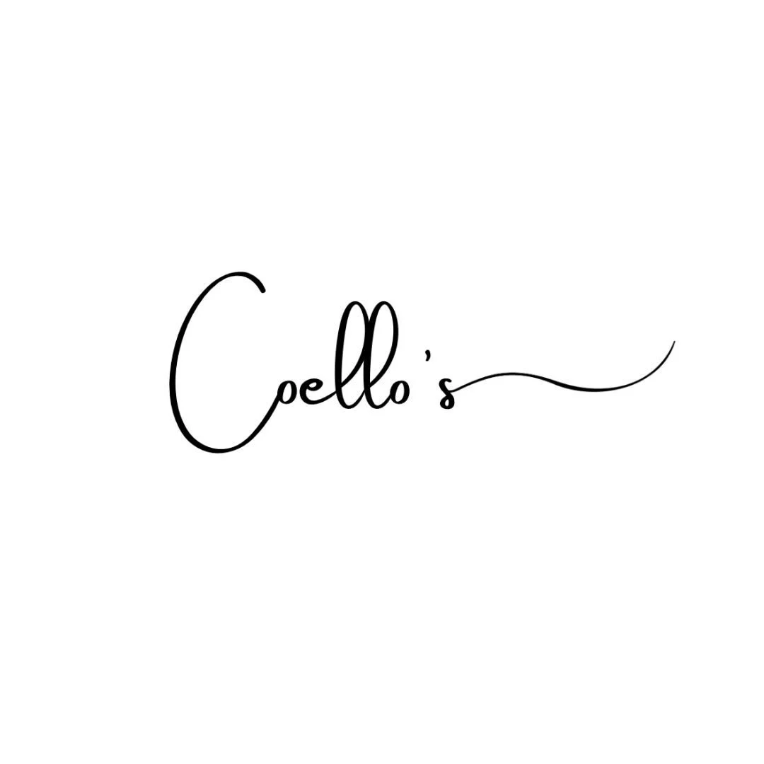 Elegant black cursive text that says "Coello's" on a white background.