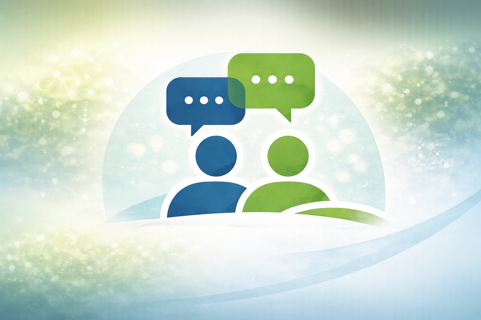 Illustration of two people with speech bubbles above their heads, representing communication or conversation.