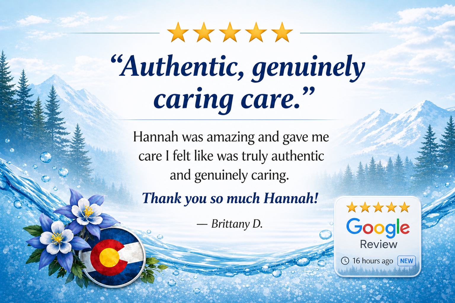 5 star review by client of colorado mobile iv medics stating care was authentic and genuine