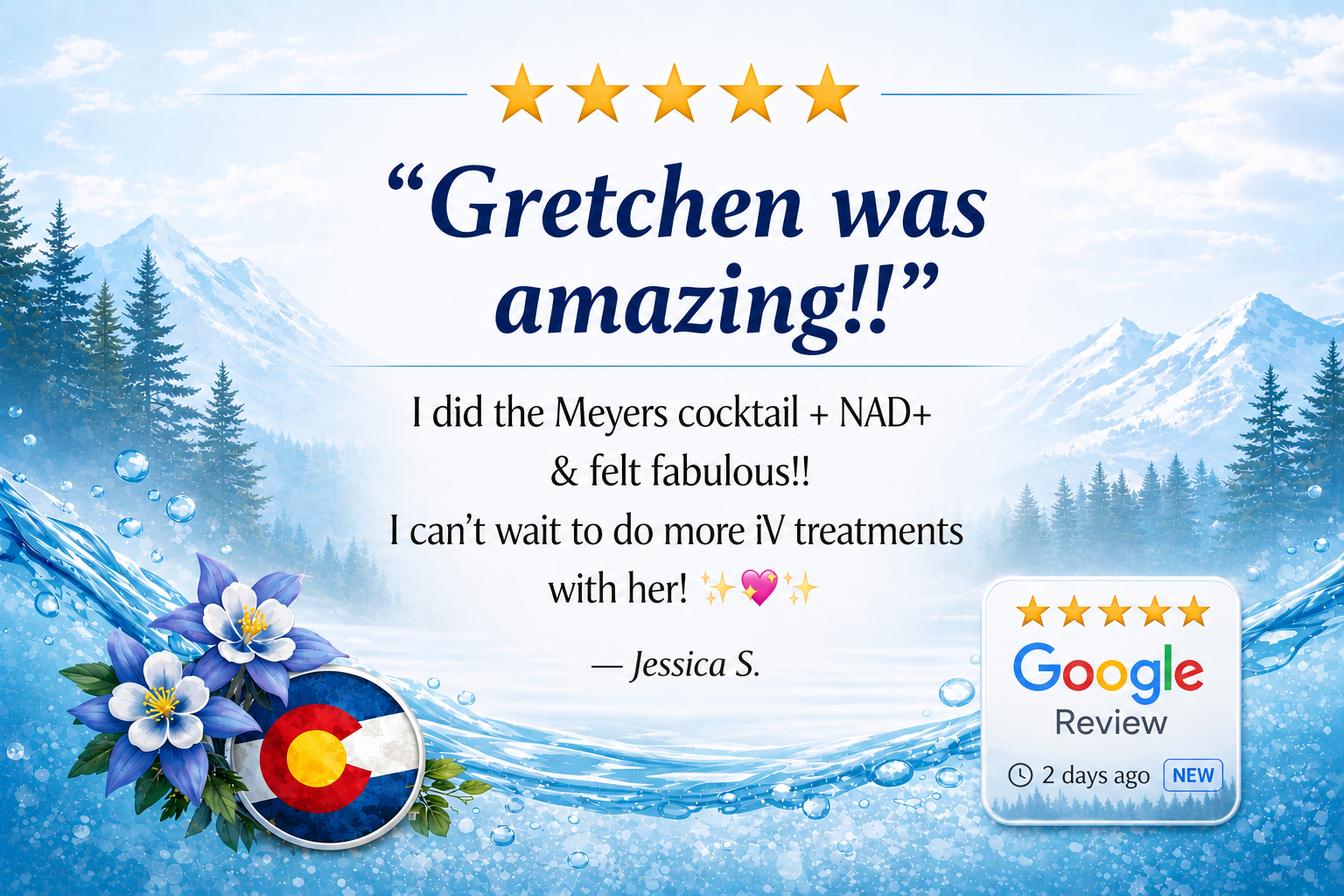 5 star google review by client for colorado mobile iv medics stating provider was amazing