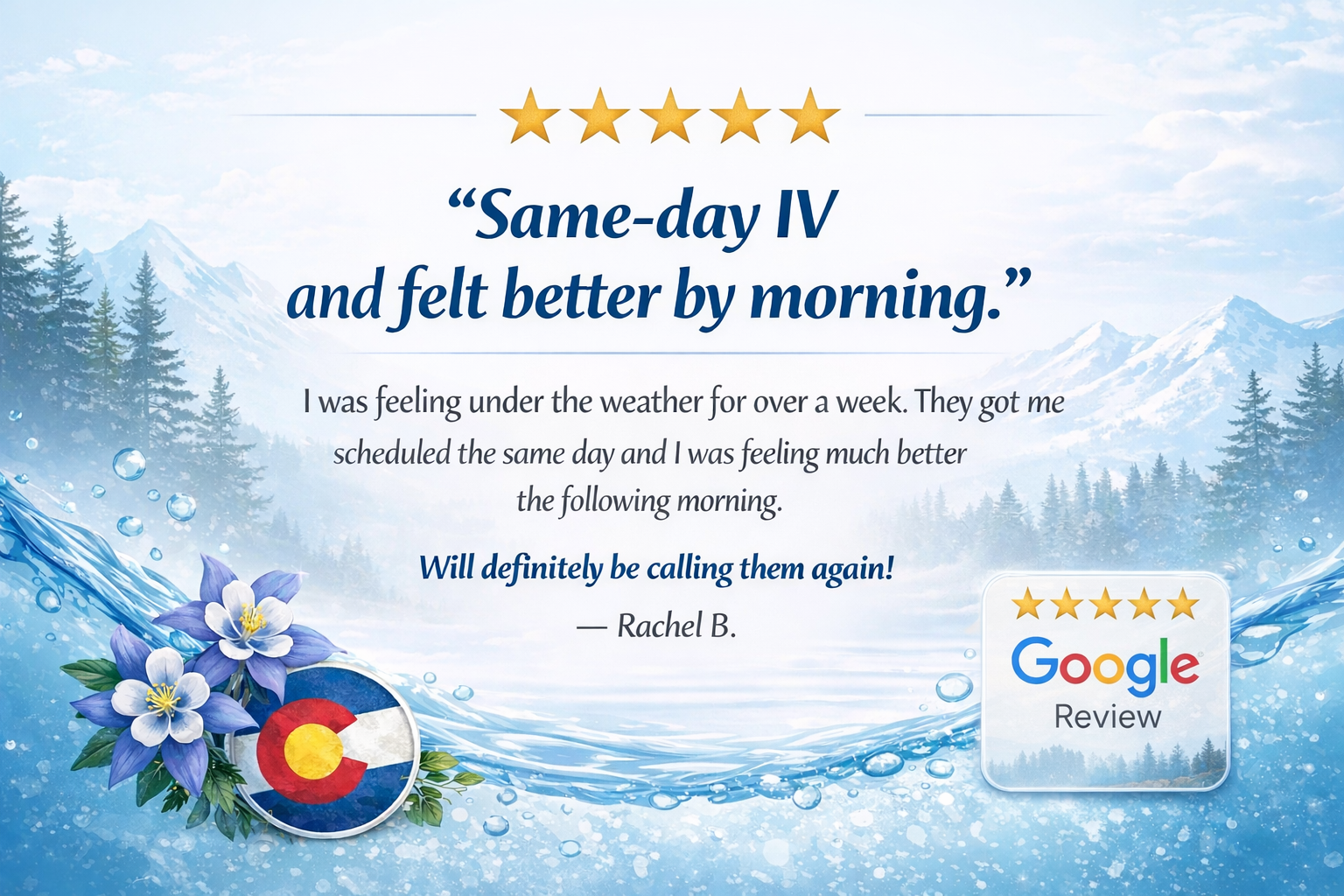 Five Star review from client treated by colorado mobile iv medics