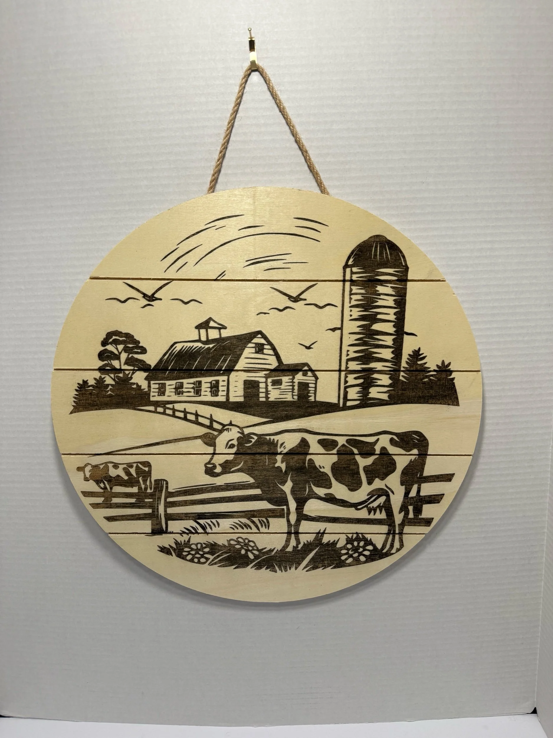 Round hanging farm sign