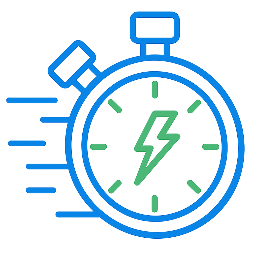 Fast dryer vent cleaning icon with stopwatch and lightning bolt representing quick and same-day service