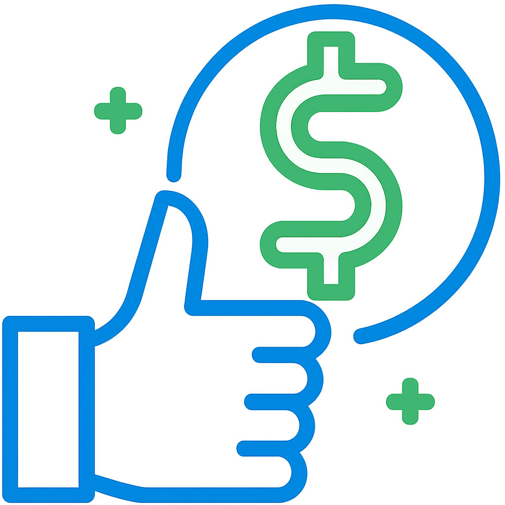 Affordable dryer vent cleaning service icon showing thumbs up and dollar sign for cost-effective solutions