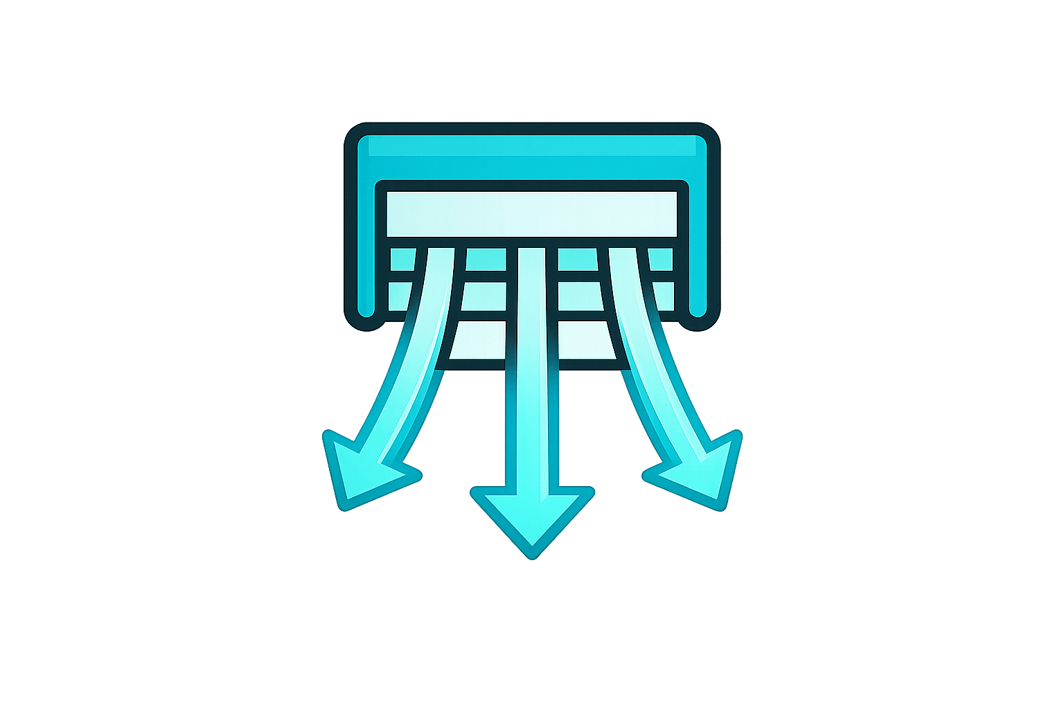 Airflow ventilation icon with arrows showing improved air circulation from vent system