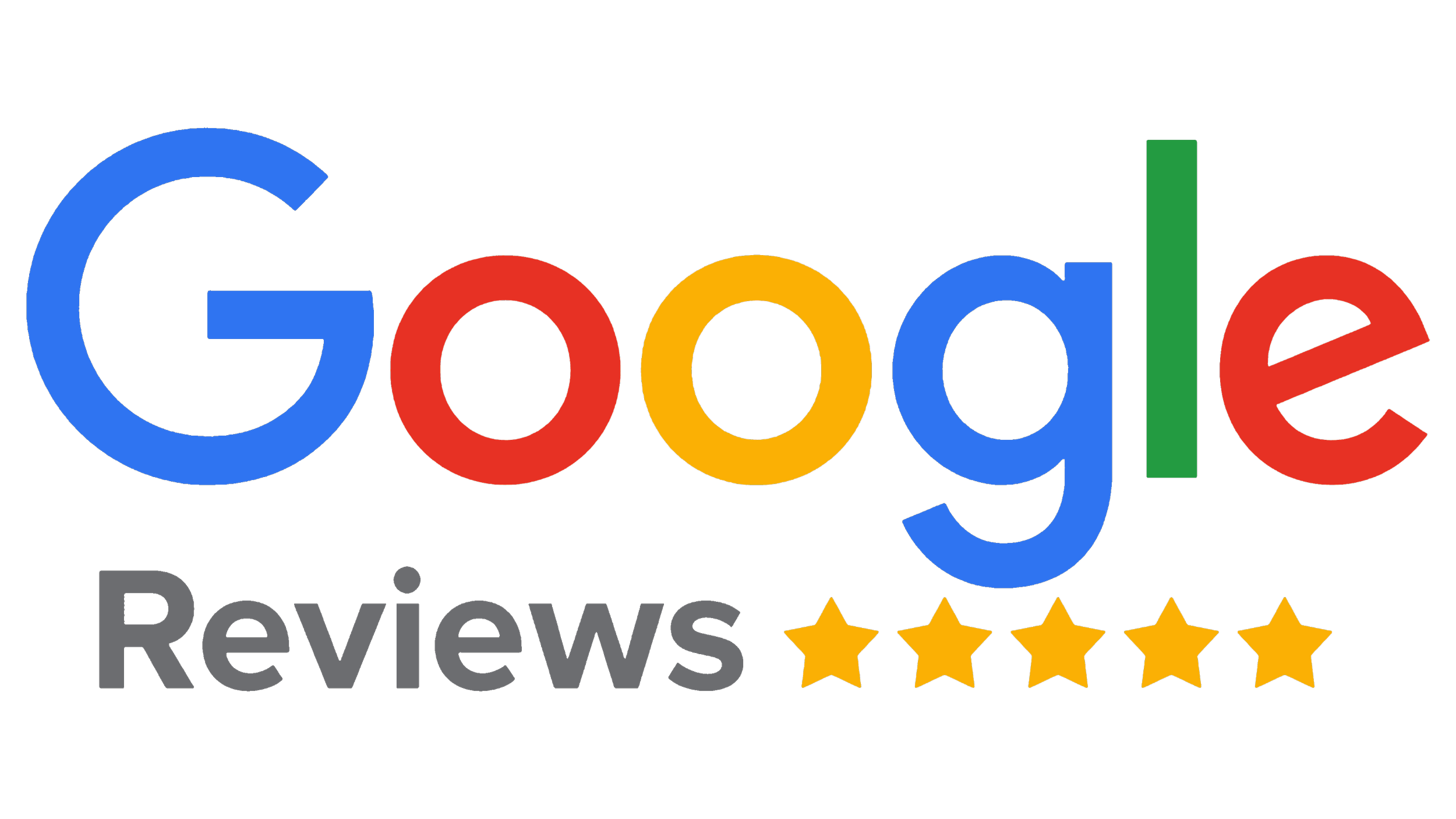 Google Reviews logo with five yellow stars below the text.
