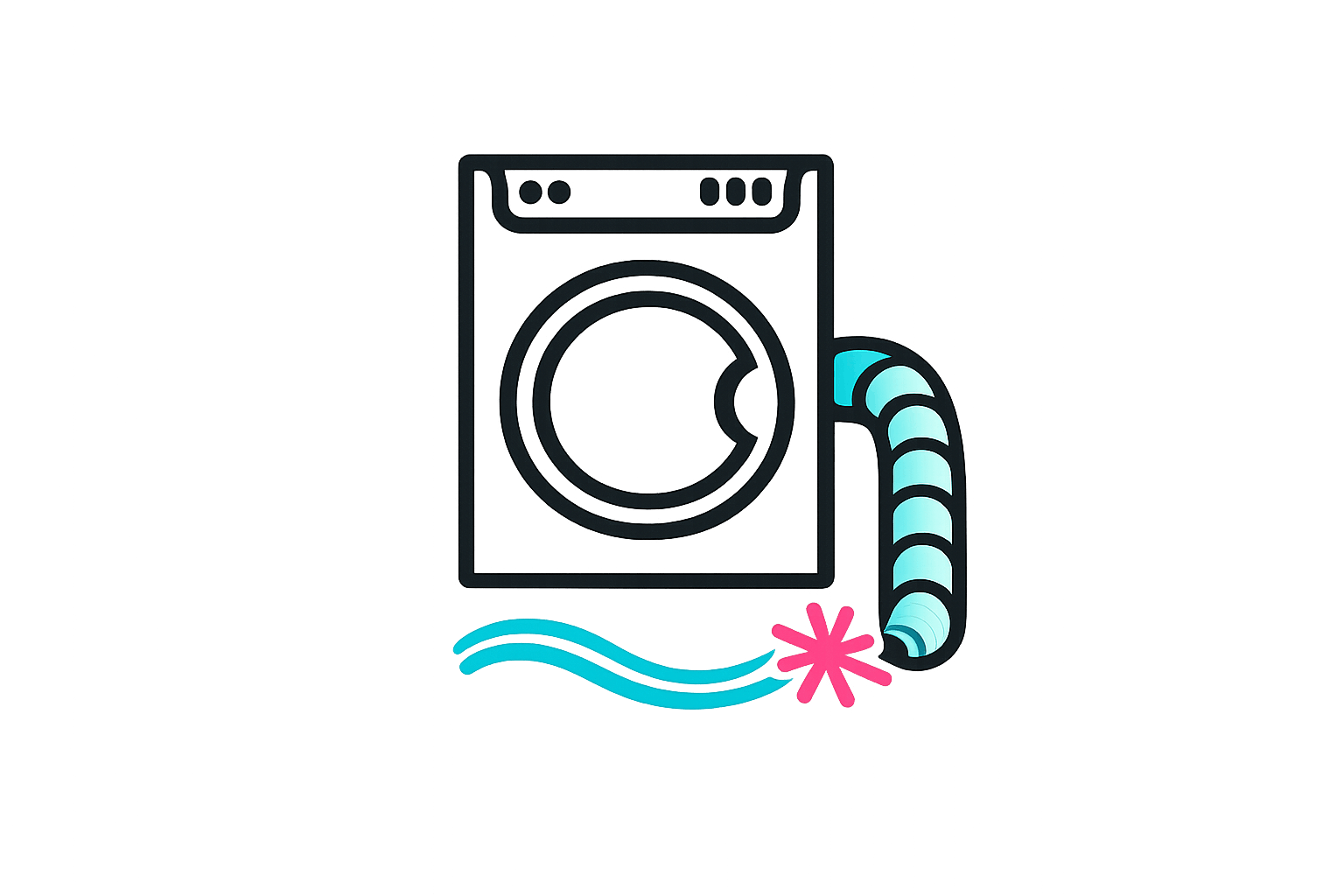 Dryer vent cleaning icon showing washing machine and vent hose for improved airflow and fire prevention