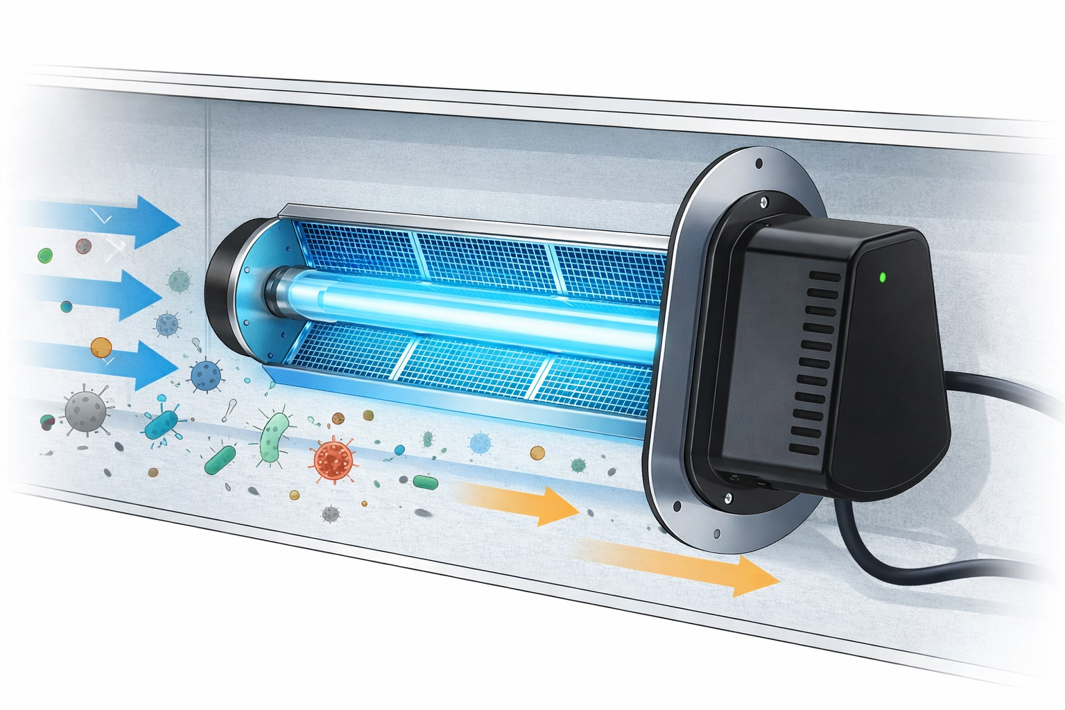 HVAC UV light air purification system reducing bacteria, mold, and airborne contaminants