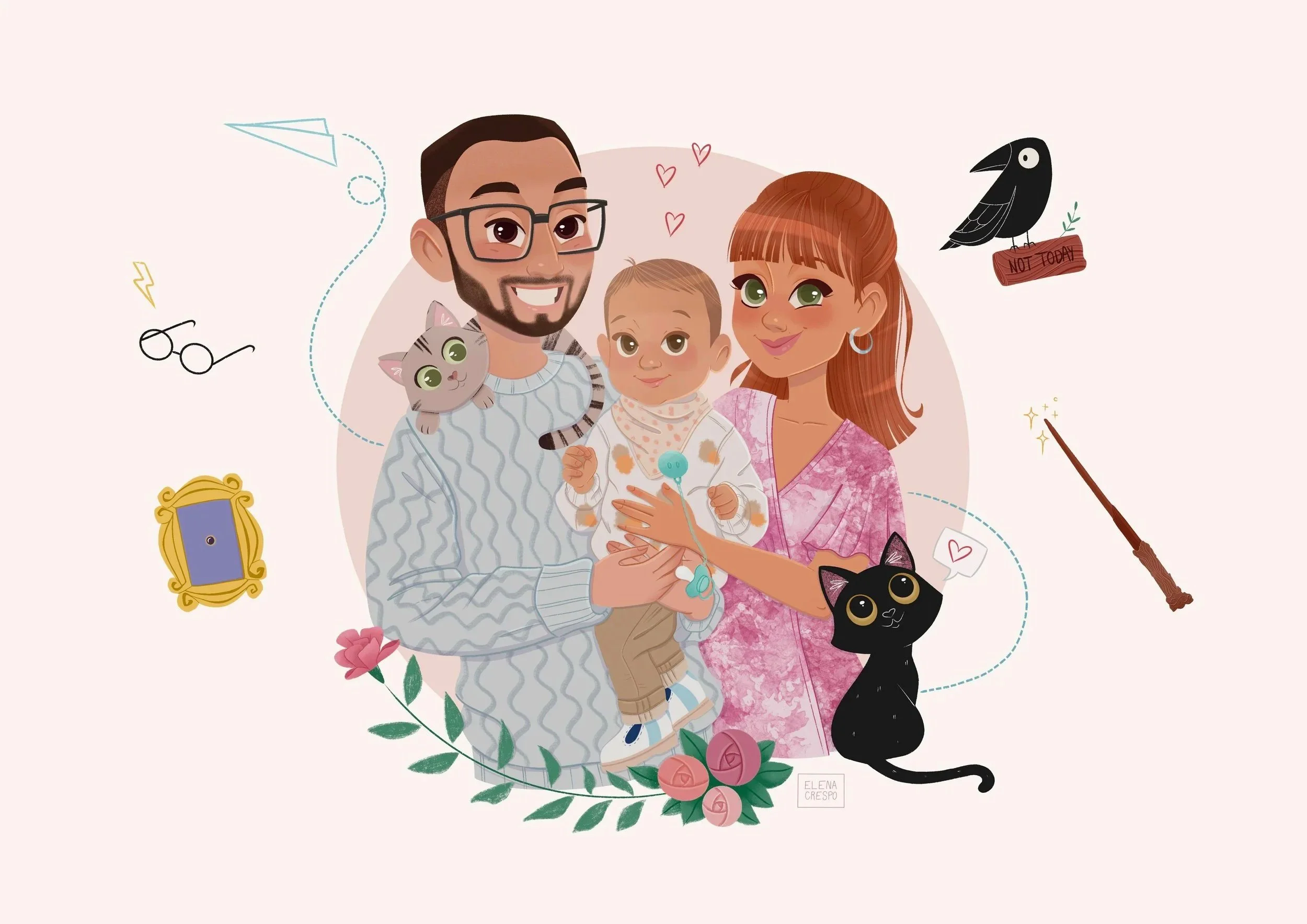 Ilustración personalizada, regalo, pareja, familia