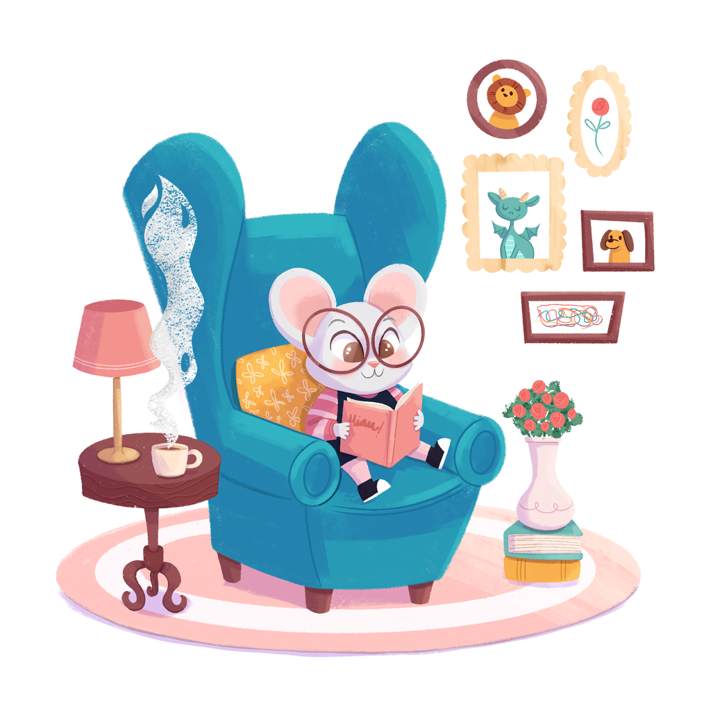 ilustración ratón leyendo un libro