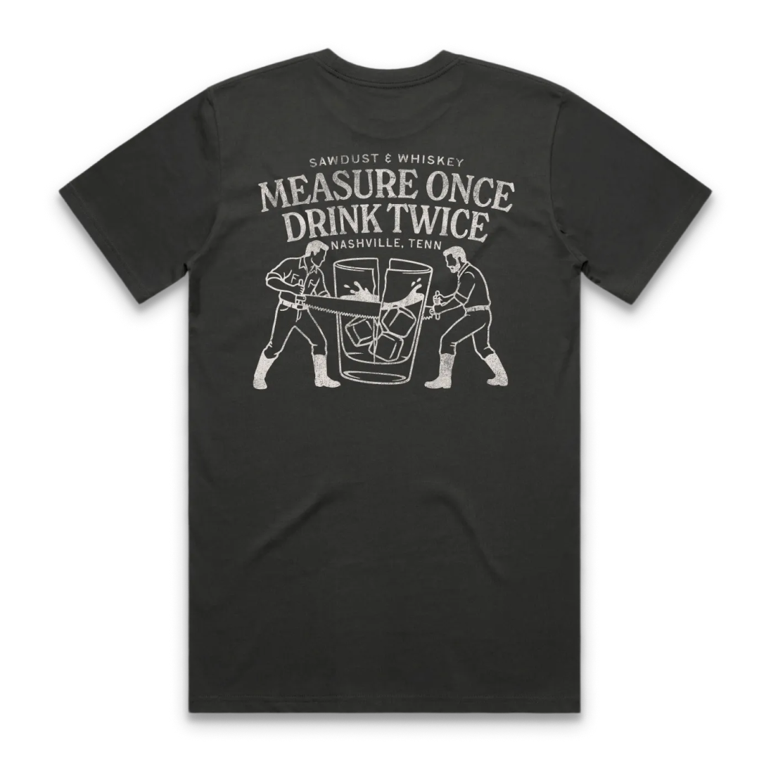 Measure Once Cut Twice Graphic Tee in Coal Black by Sawdust and Whiskey