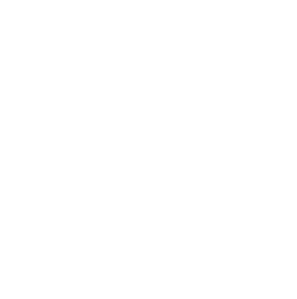 A circular pattern of interconnected white rings on a black background.