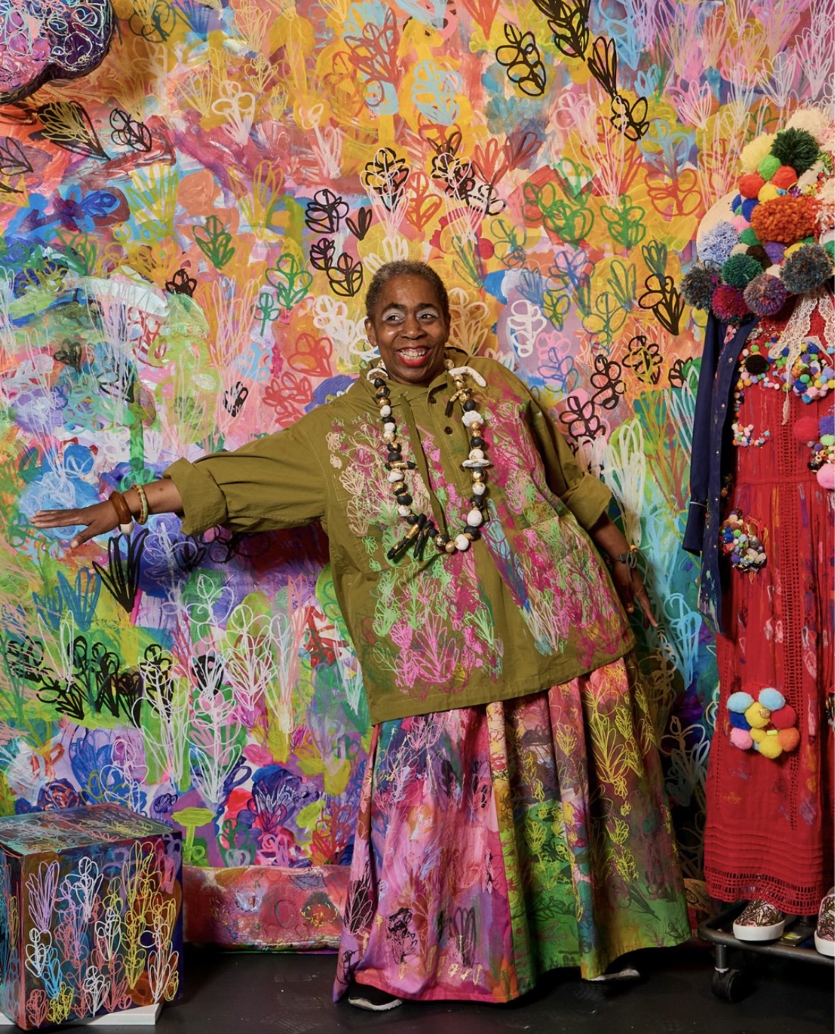 Photographed by Rob Williamson, OMA Studio: Hand-painted fabric by the artist, skirt sewn by me