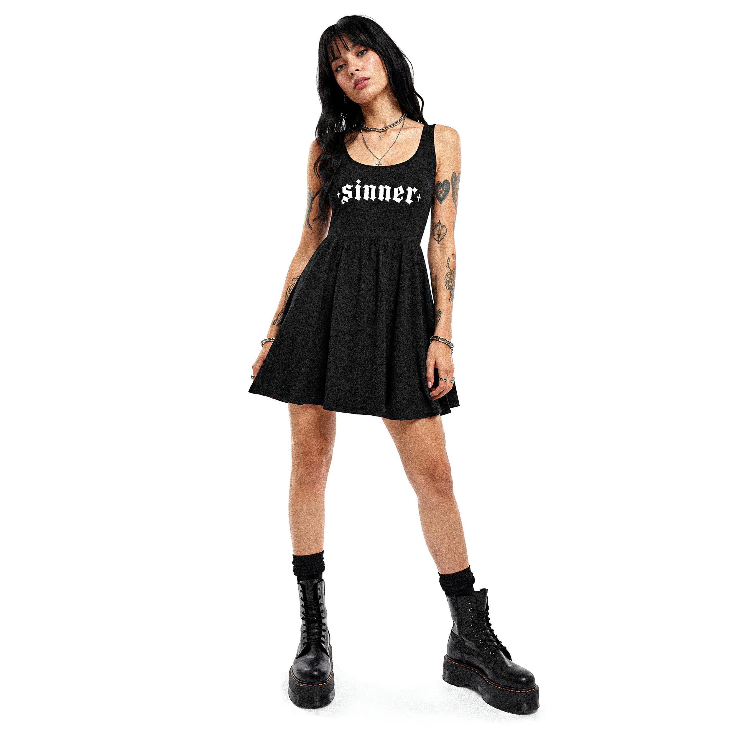Sinner Black Skater Dress