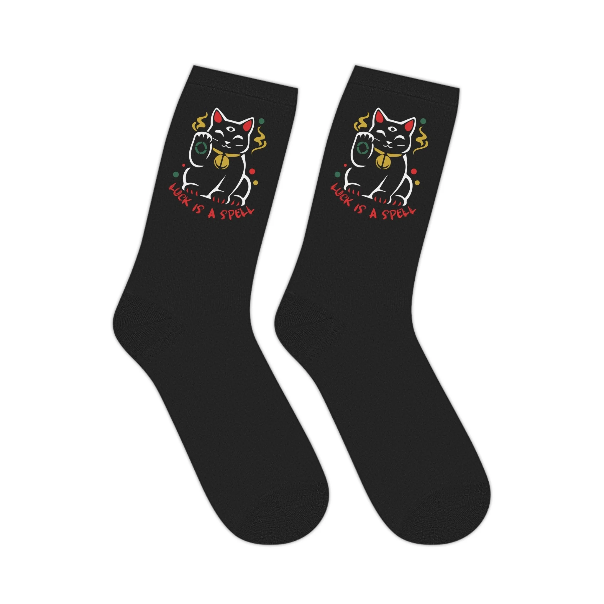 Cute Maneki Neko Cat Mid-Length Black Socks