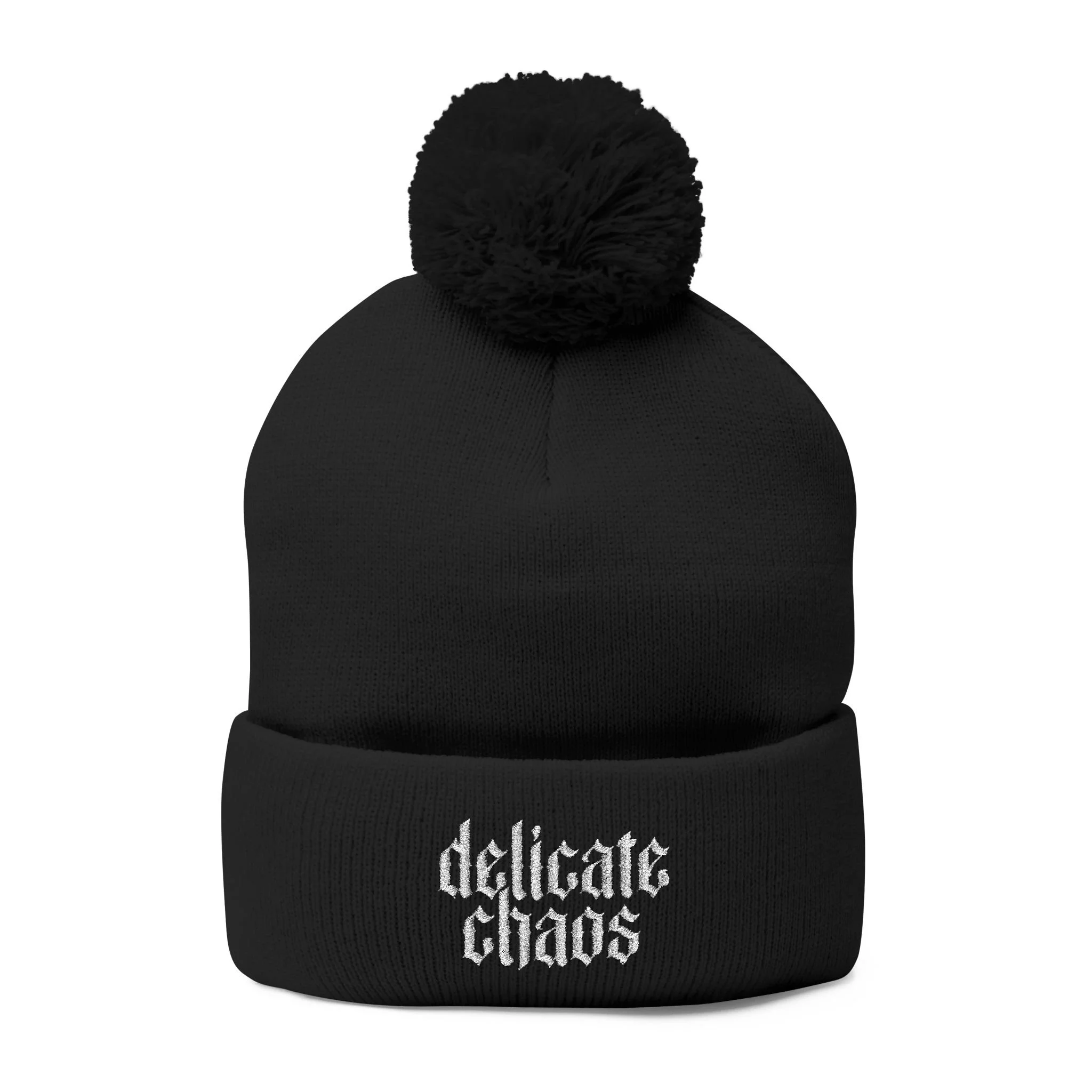 Delicate Chaos Embroidered Pom-Pom Beanie
