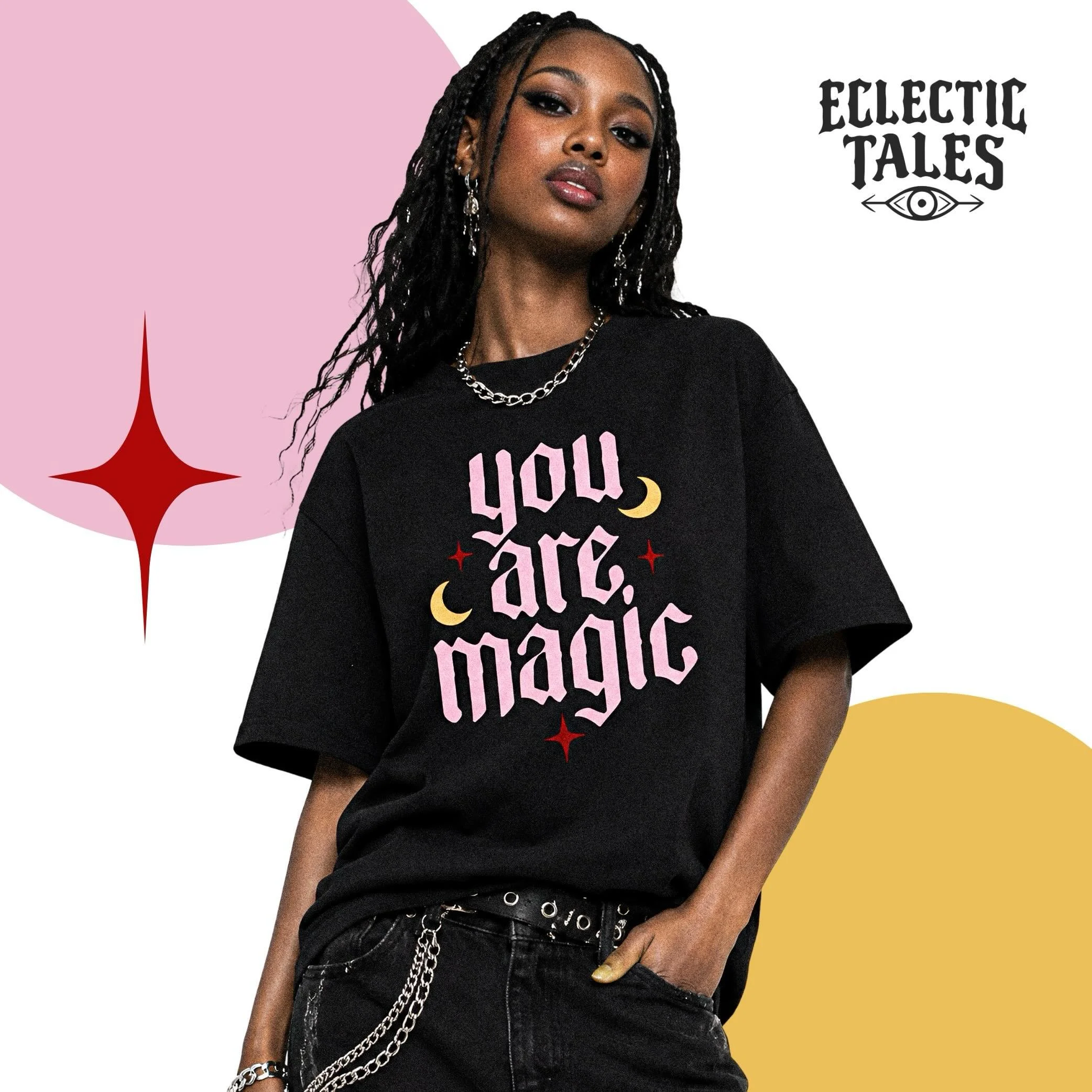 A reminder for anyone who needs it:
You are magic.
Not because you're perfect.
Because you're unapologetically yourself.

For the dreamers, the weirdos, the witches, and the beautifully chaotic souls.

🌙 Which tee would you wear first? #eclectictale