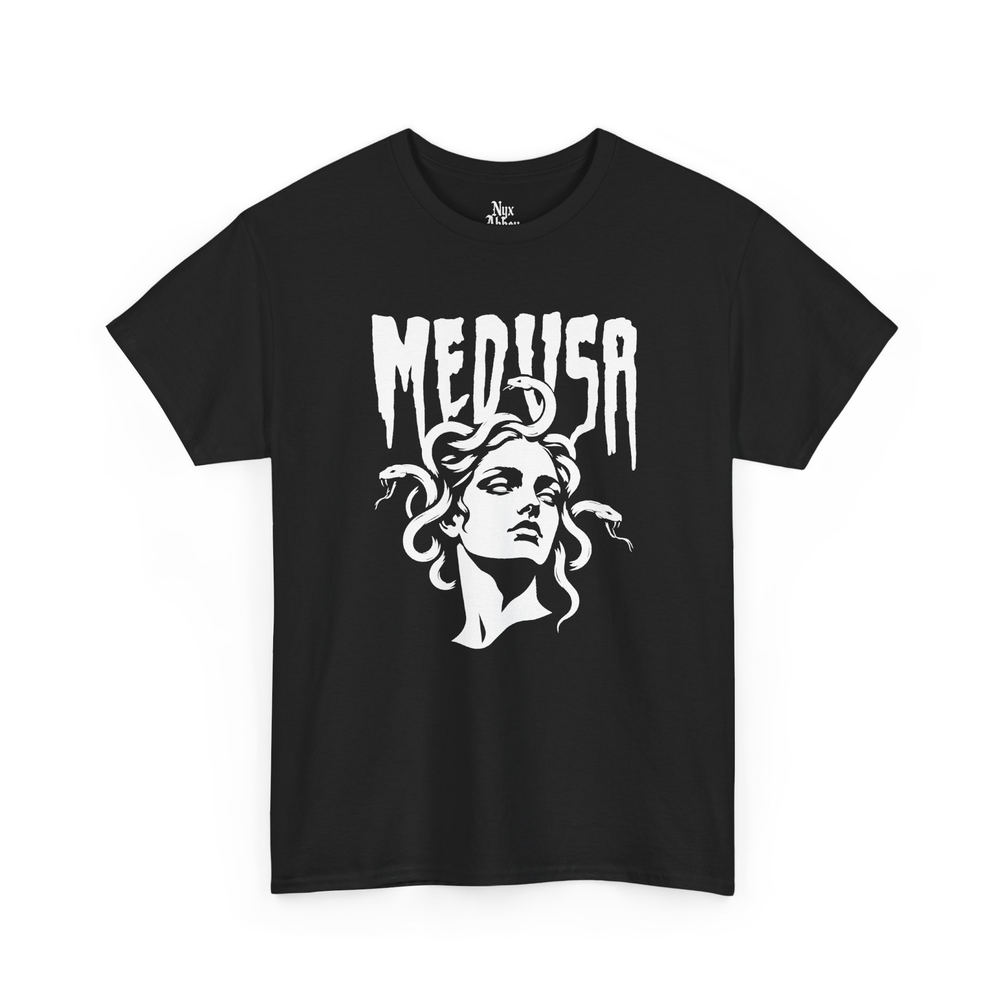 NyxAbbey Goddess Medusa black graphic T-shirt with Medusa artwork