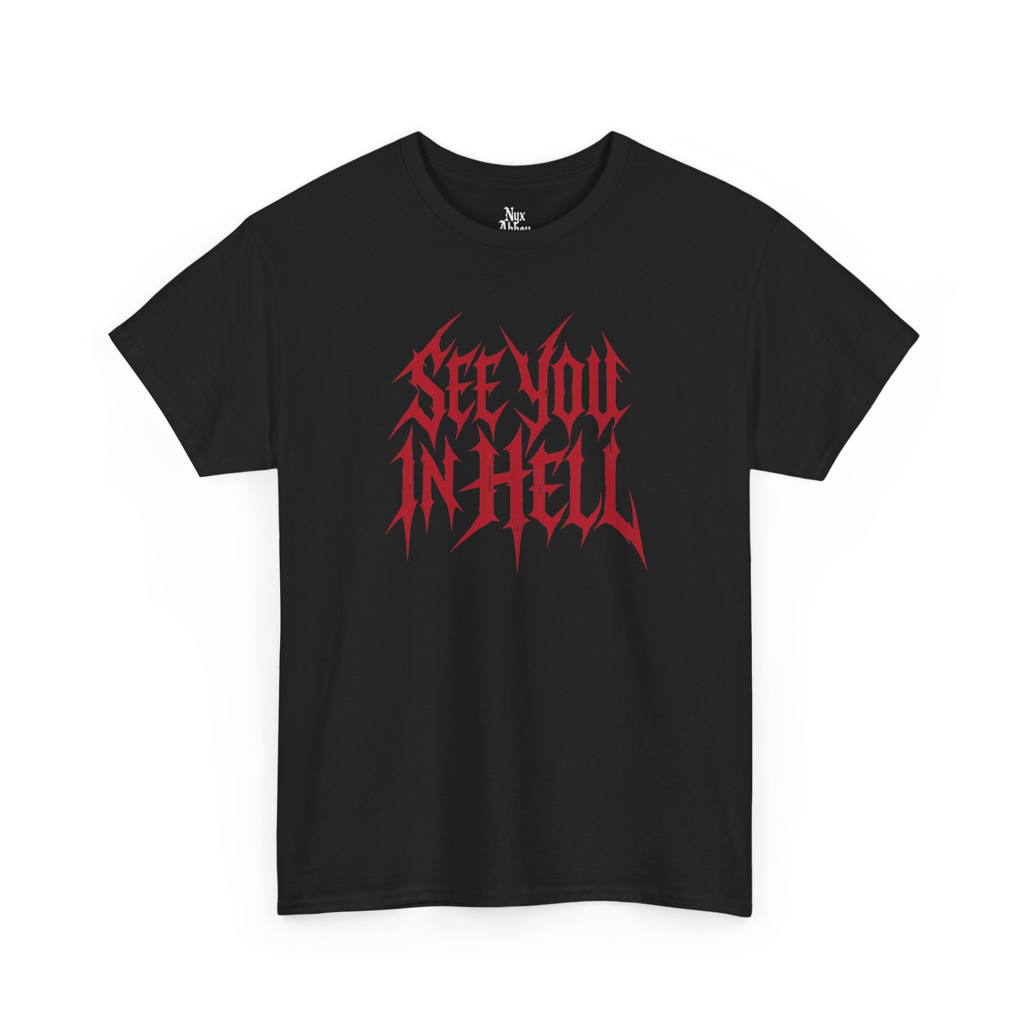 NyxAbbey See You in Hell black gothic graphic T-shirt front view