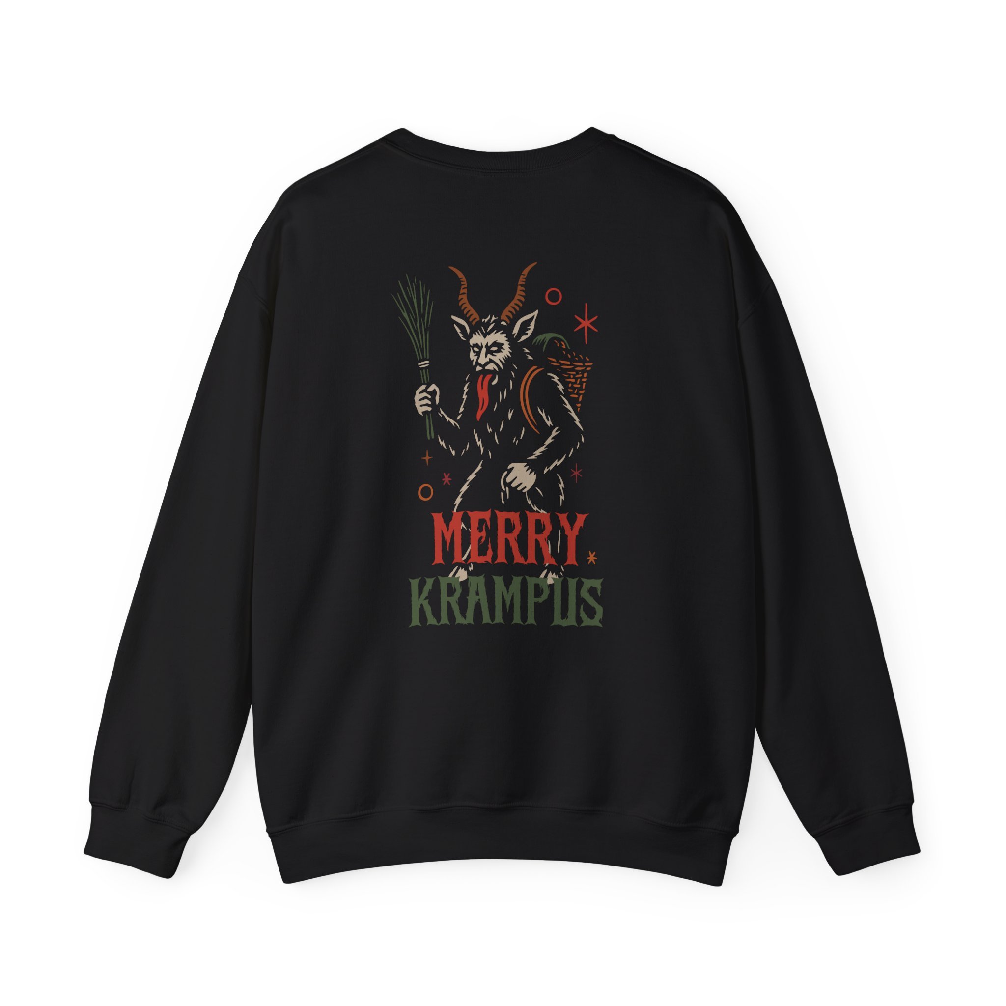 NyxAbbey Merry Krampus black sweatshirt with large Krampus Christmas horror back print