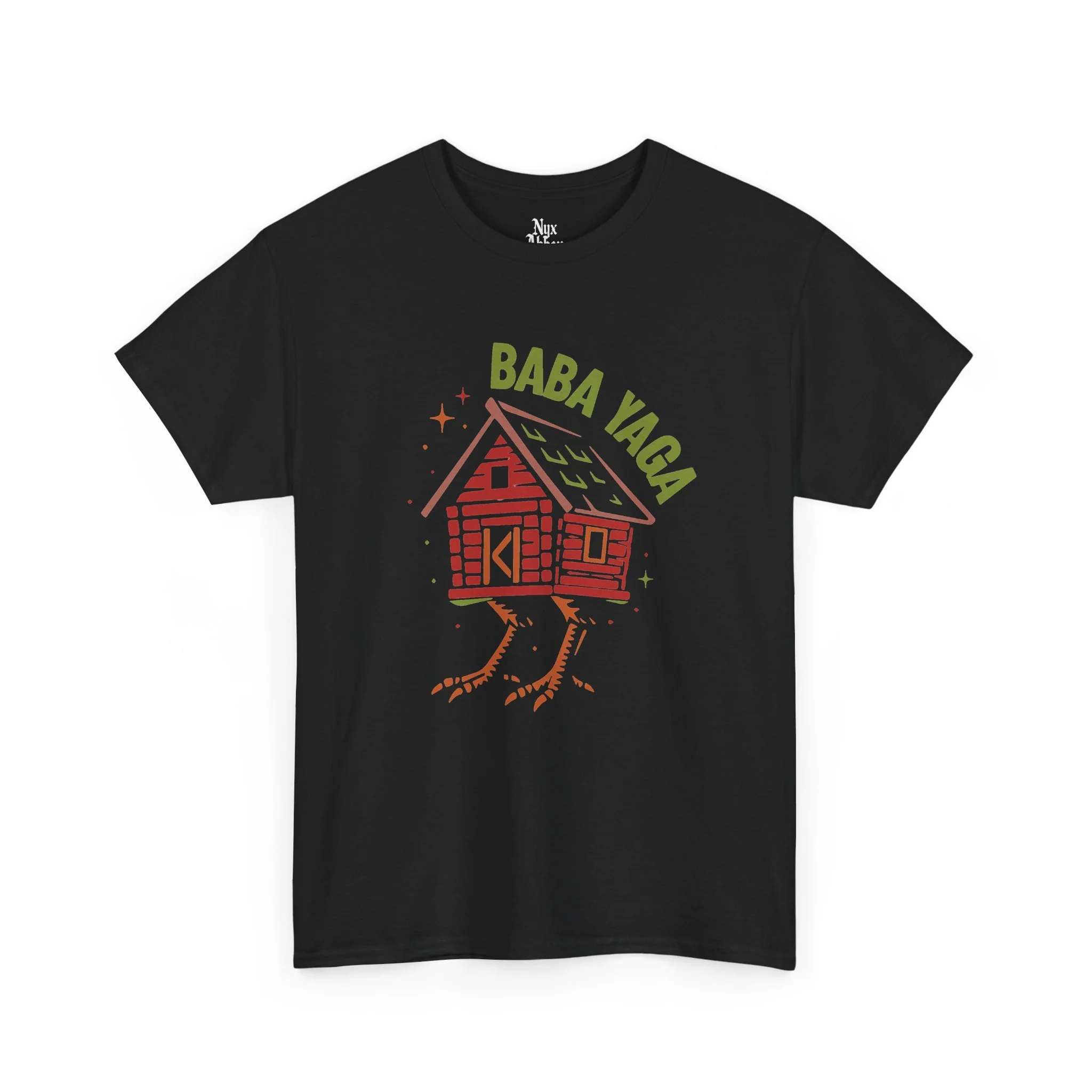 NyxAbbey Baba Yaga black gothic folklore graphic T-shirt front view