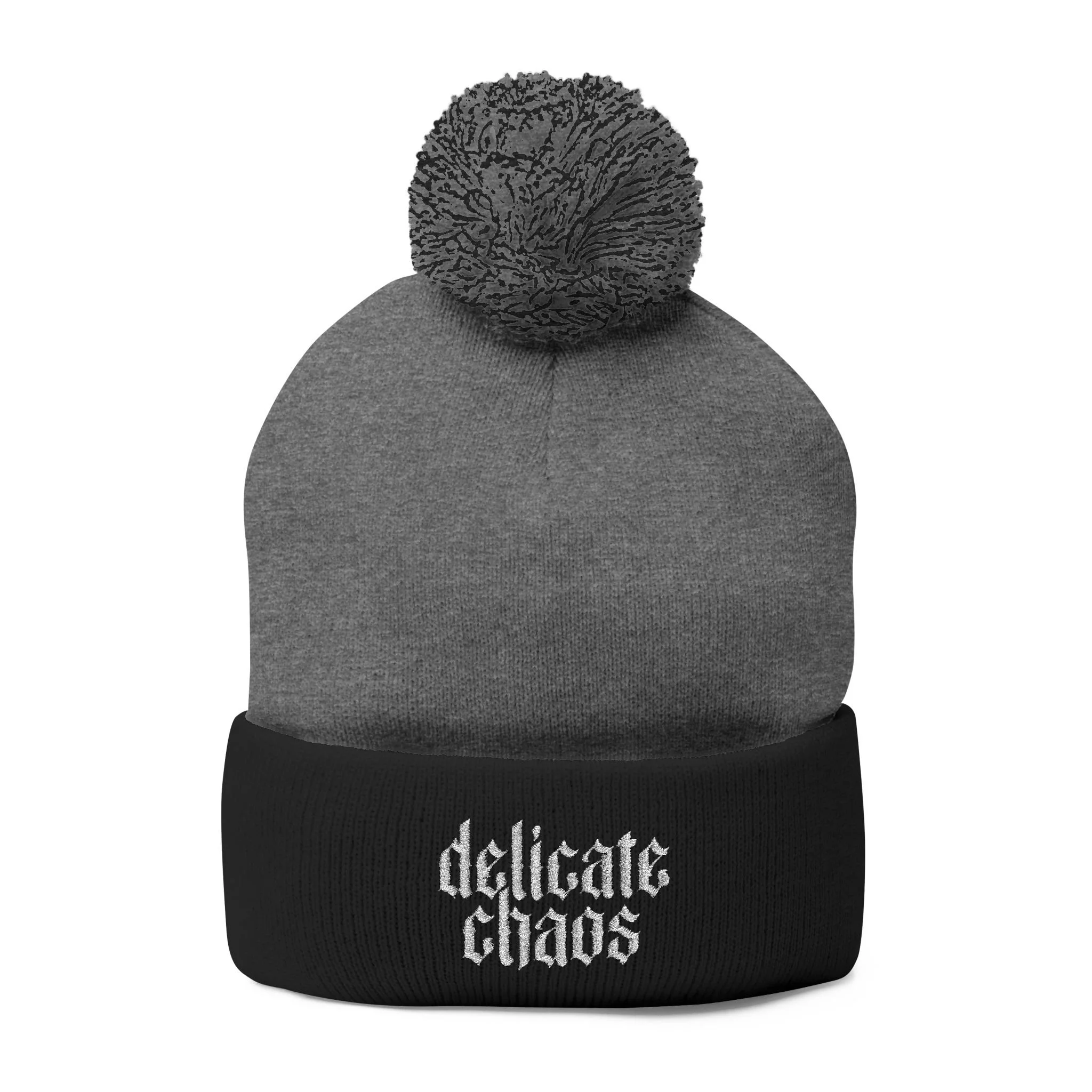 Delicate Chaos Embroidered Pom-Pom Beanie