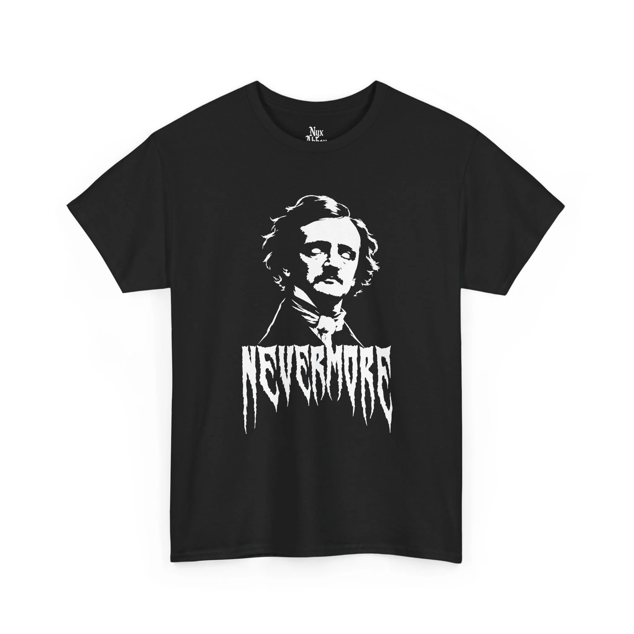 NyxAbbey Nevermore black gothic T-shirt with Edgar Allan Poe inspired artwork
