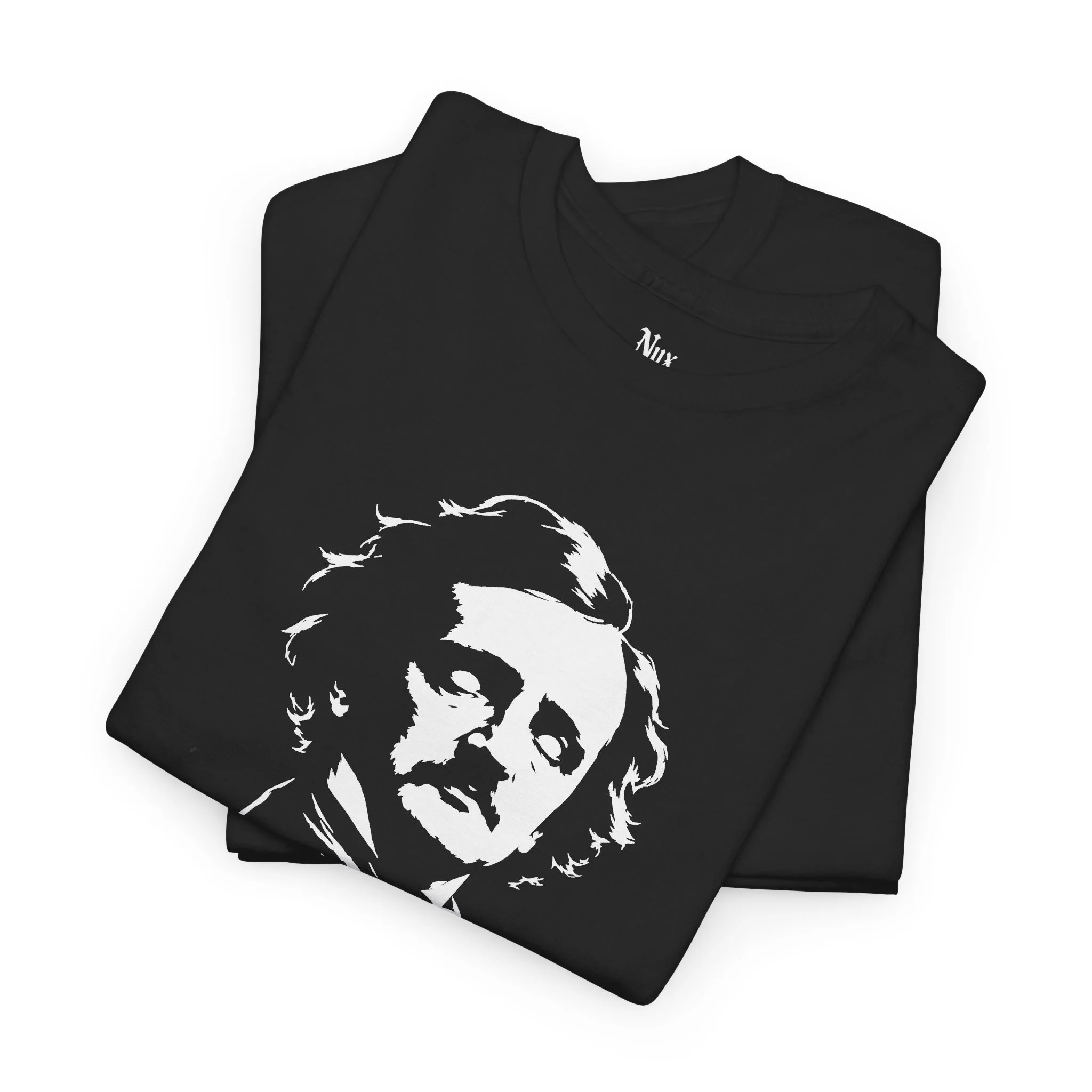 Nevermore gothic raven and Edgar Allan Poe inspired artwork detail on black NyxAbbey T-shirt
