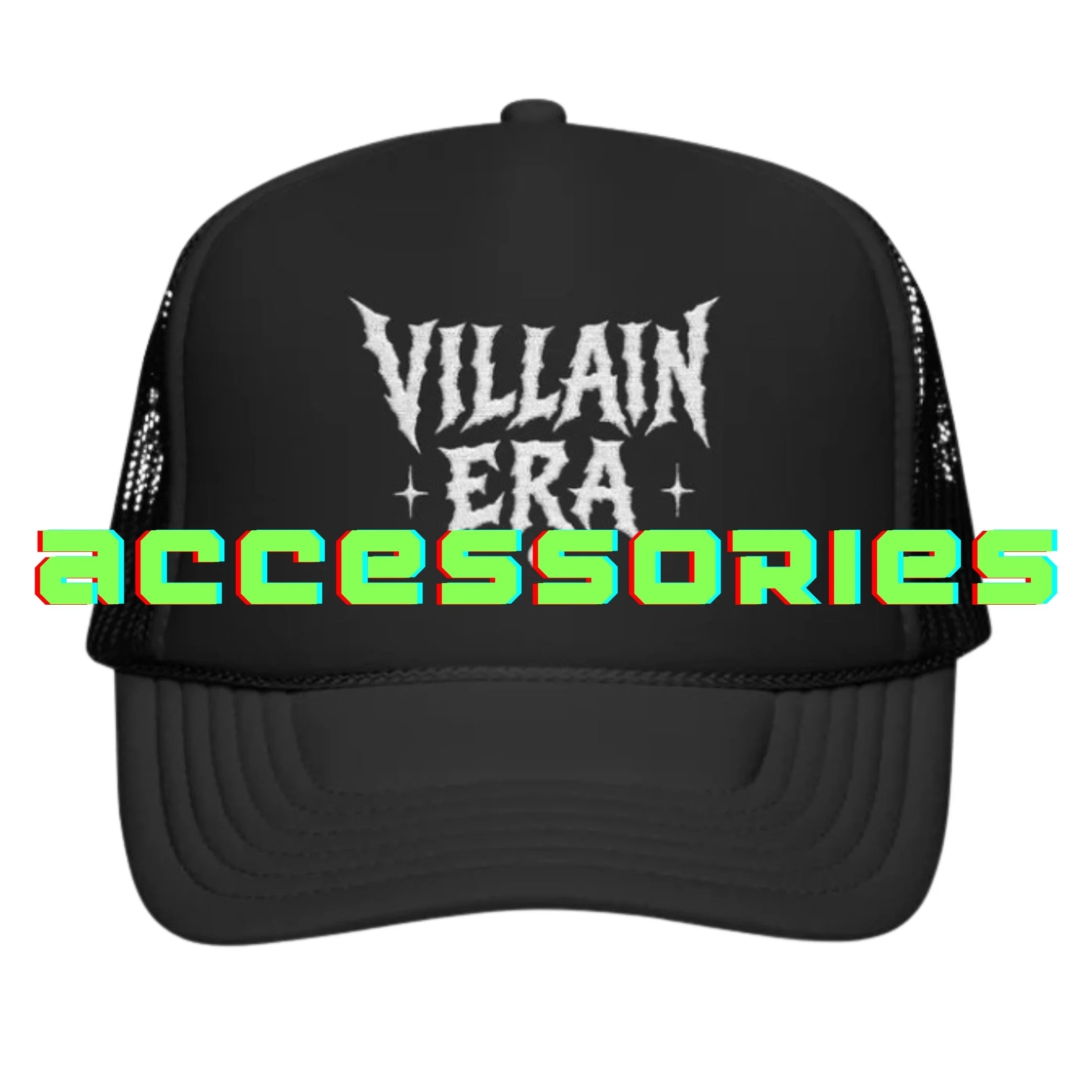 Black baseball cap with silver lettering that reads 'VILLAIN BEAT' and a stylized devil's tail logo.