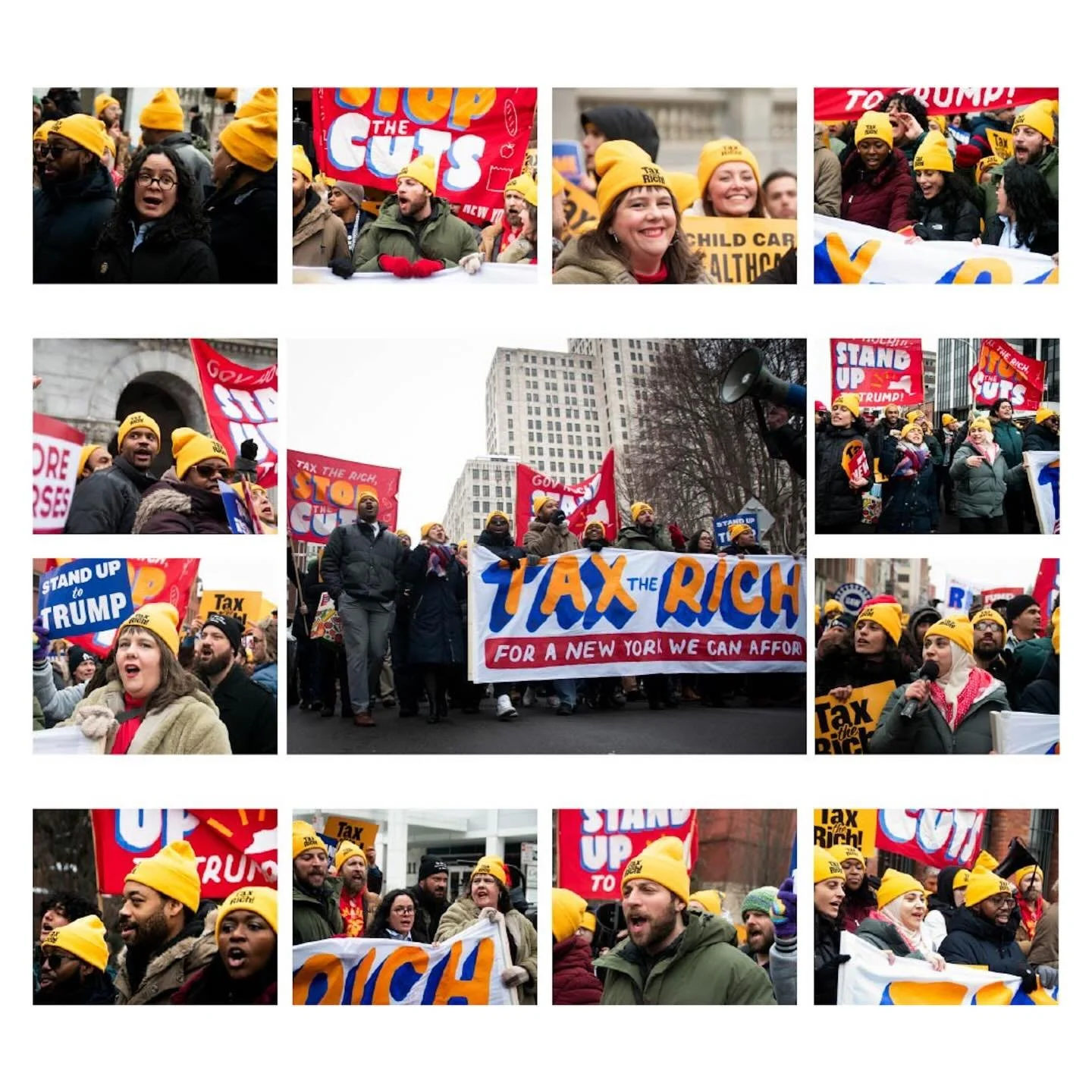 Photo collages from Wednesday&rsquo;s @taxtherichny event in Albany. First slide is @nycdsa endorsed and elected officials, second slide is other progressive candidates in attendance, and the third slide is elected officials walking past chanting dem
