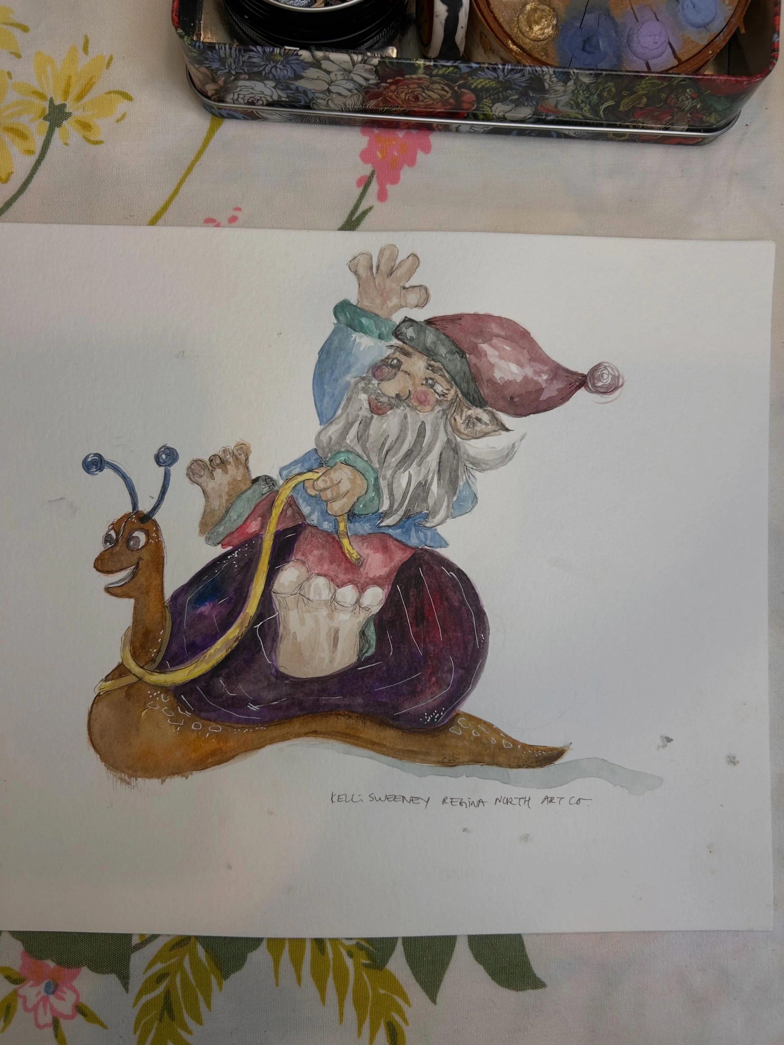 #snail #gnome #garden #flowers #illustration