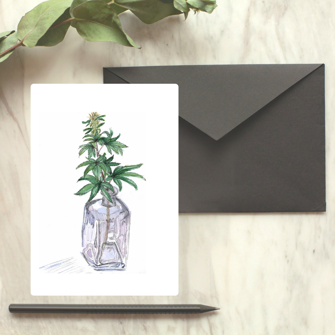 Cannabis Glass Vase Greeting Card
