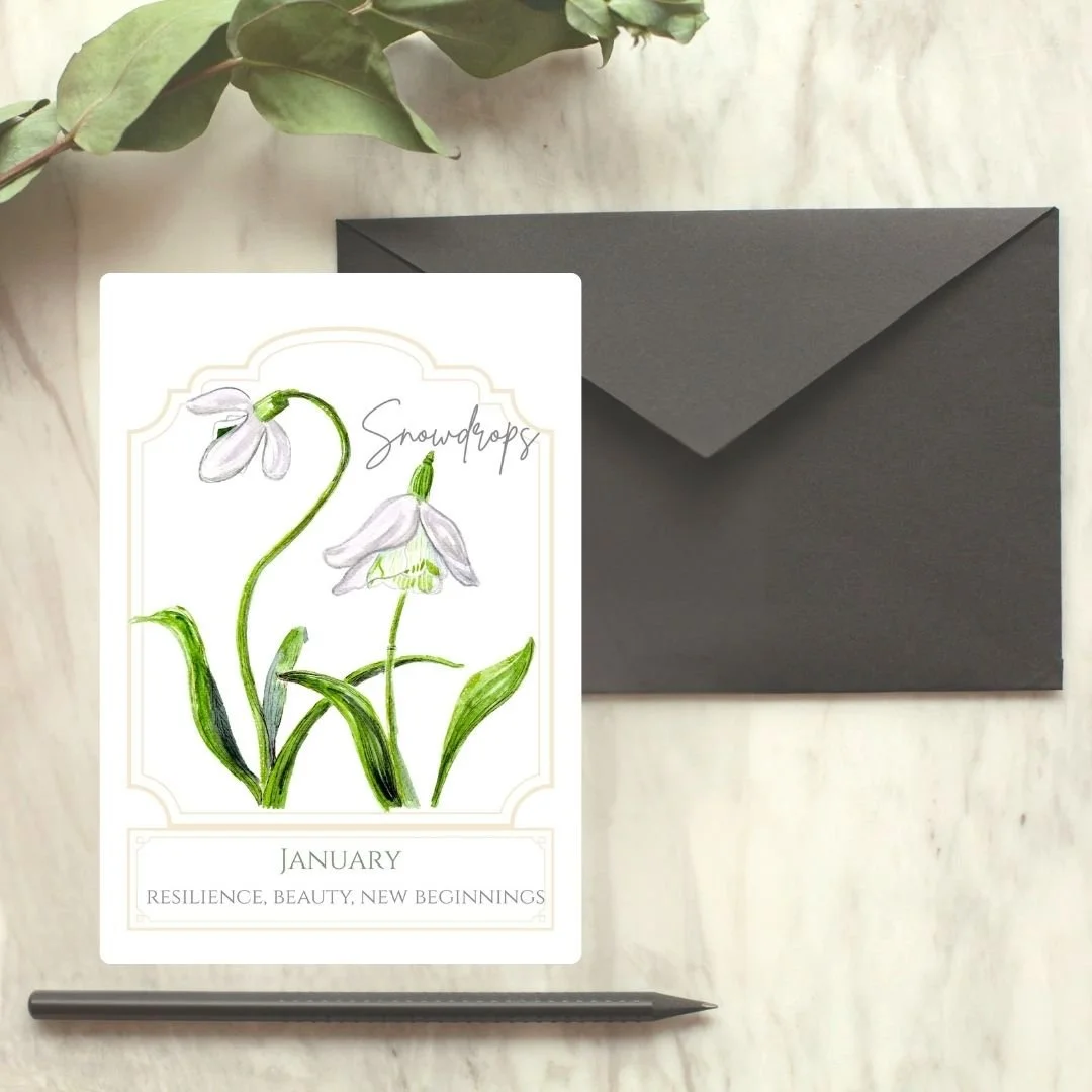 Birth Month Flower Card - January - Snowdrops