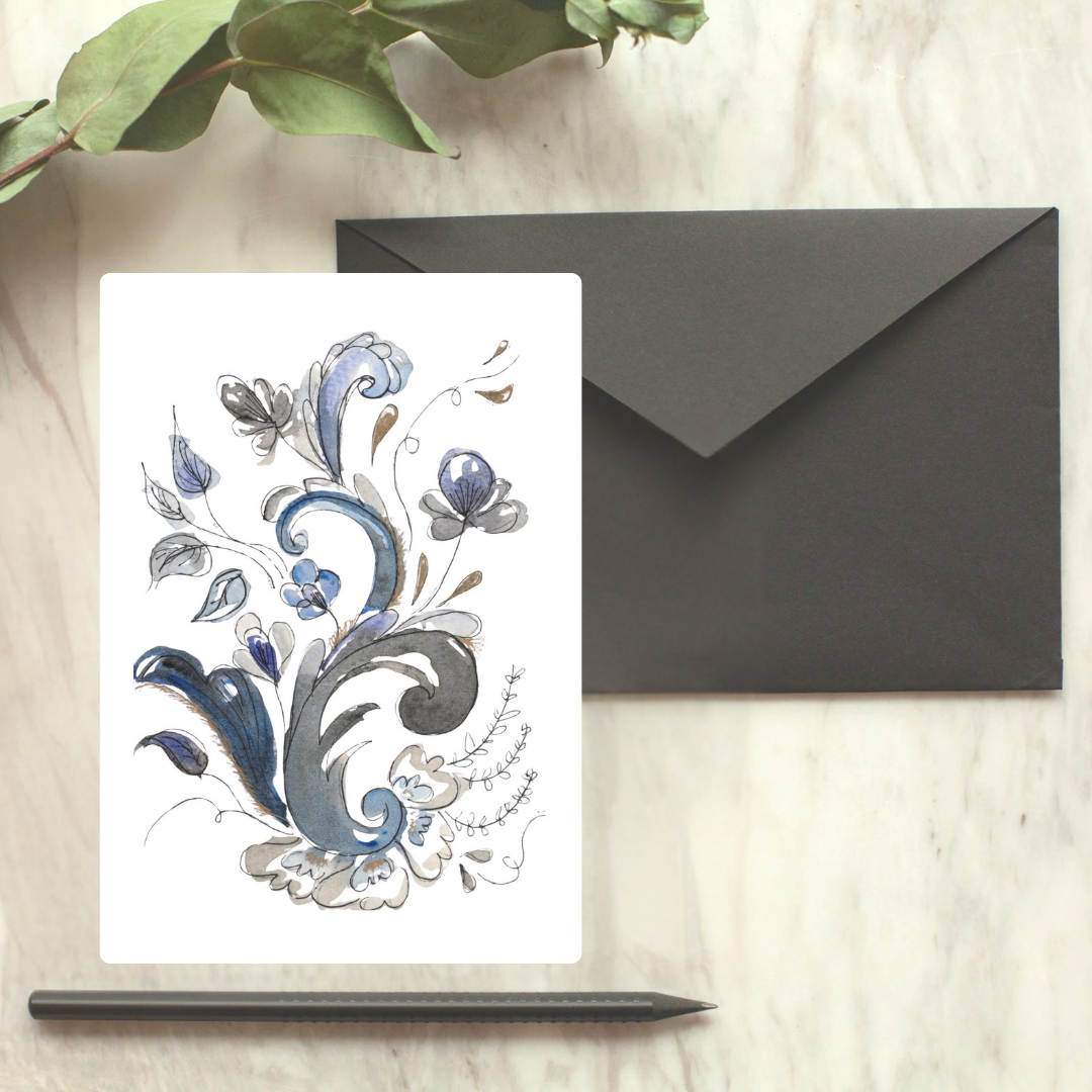 Cool Tones Rosemahling Greeting Card